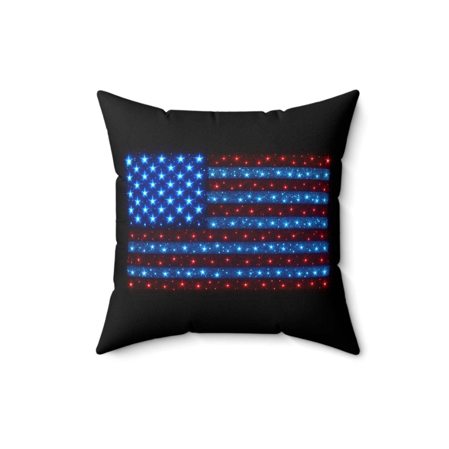 Bioluminescent Star-Spangled USA Flag Pillow • Blue & Red Sparkle Accent Decor • Patriotic Throw Pillow • 4th of July Home Decor