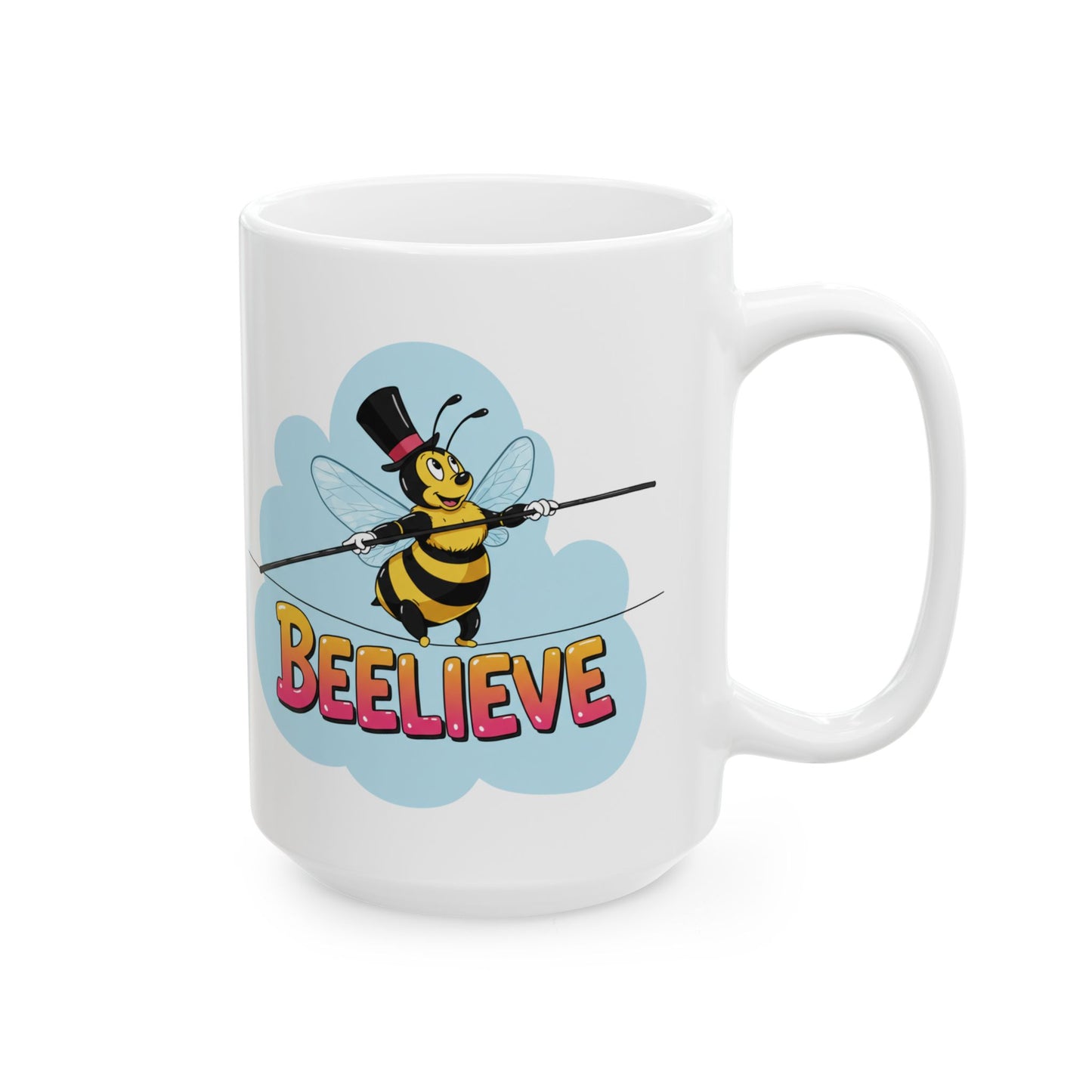 Ceramic Mug - Beelieve Fun Pun Bee Tightrope Design