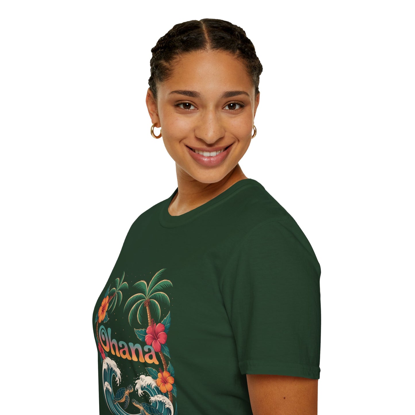 Ohana Shirt - Retro Hawaiian Sea Turtle & Palm Tree Graphic Tee - Tropical Beach Family Gift, Summer Vacation Aesthetic T-Shirt