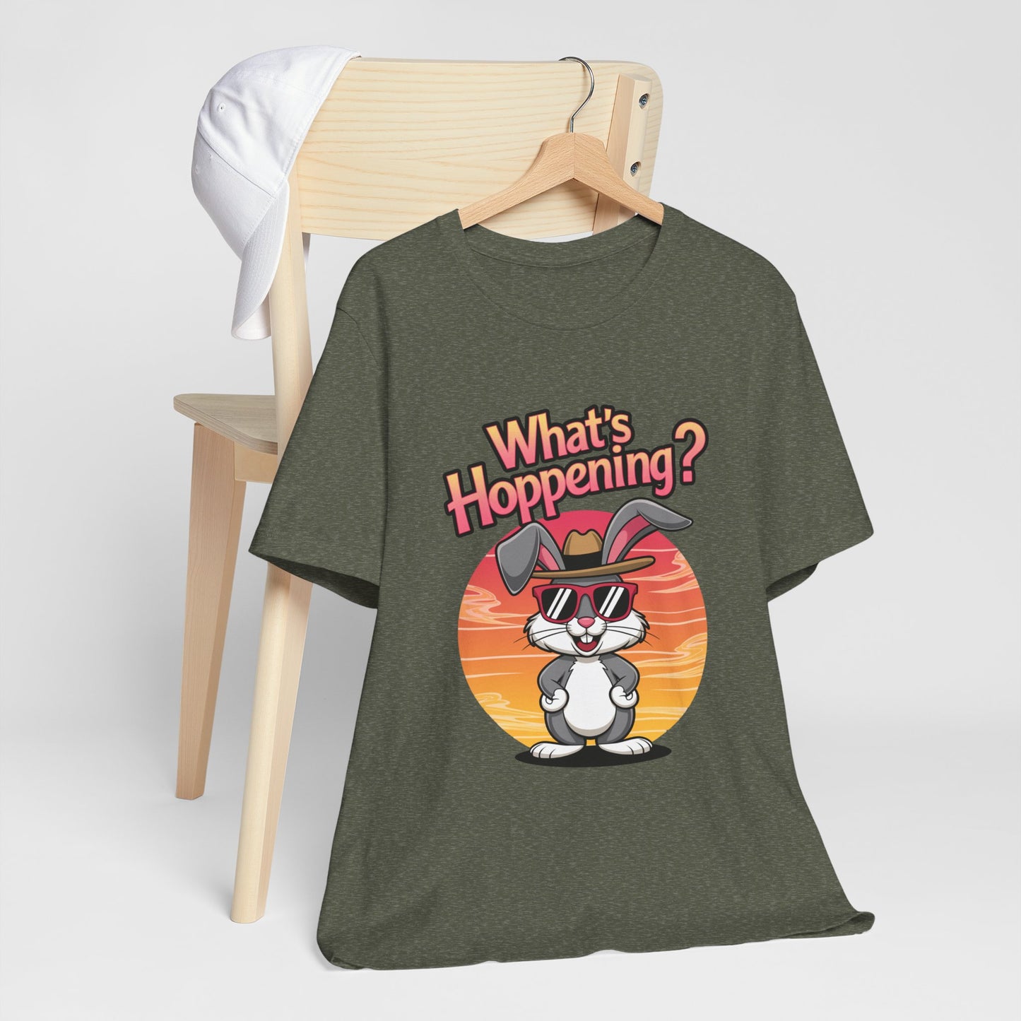 What’s Hoppening Funny Bunny Shirt – Cute Rabbit Pun T-Shirt – Sunset Graphic Tee for Animal Lovers, Easter, and Pun Enthusiasts