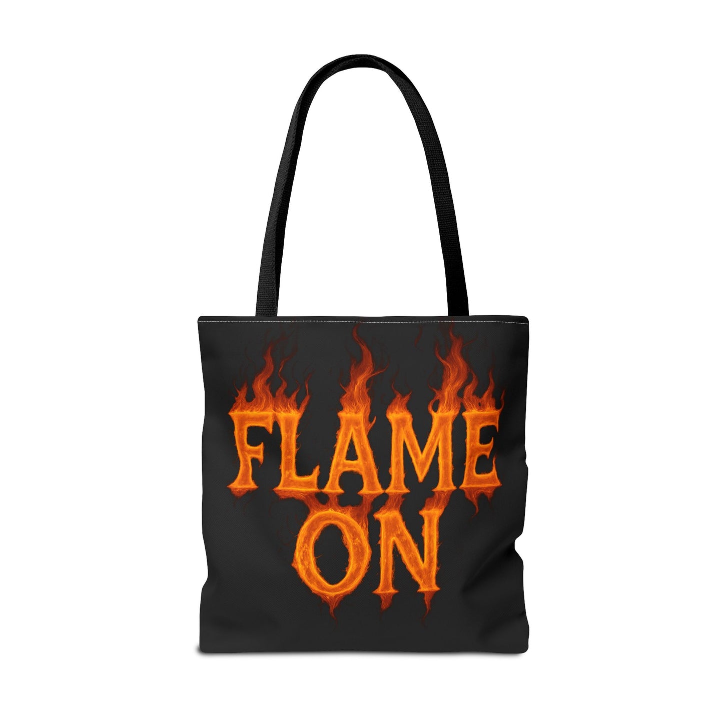 Flame On Tote Bag - Fire Typography Black Bag for Book Lovers, Gym, or Groceries | Bold Comic-Inspired Catchphrase Tote