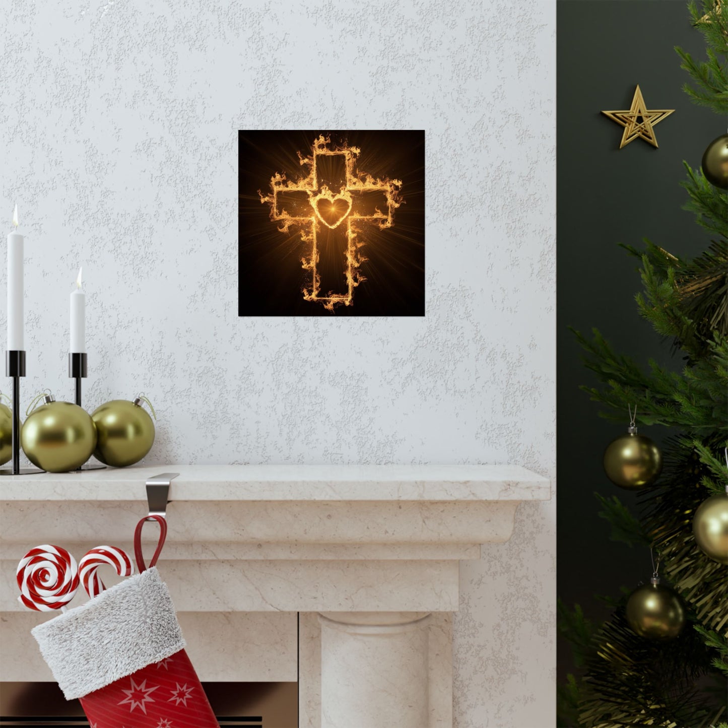 Spiritual Matte Vertical Posters - Fiery Cross Design