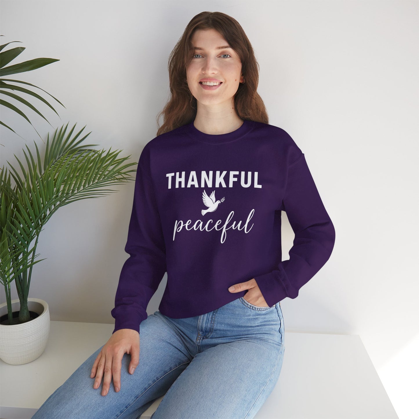 Thankful Peaceful Sweatshirt, Inspirational Quote Crewneck, Positive Message Sweater, Gratitude Gift, Cozy Faith Based Pullover