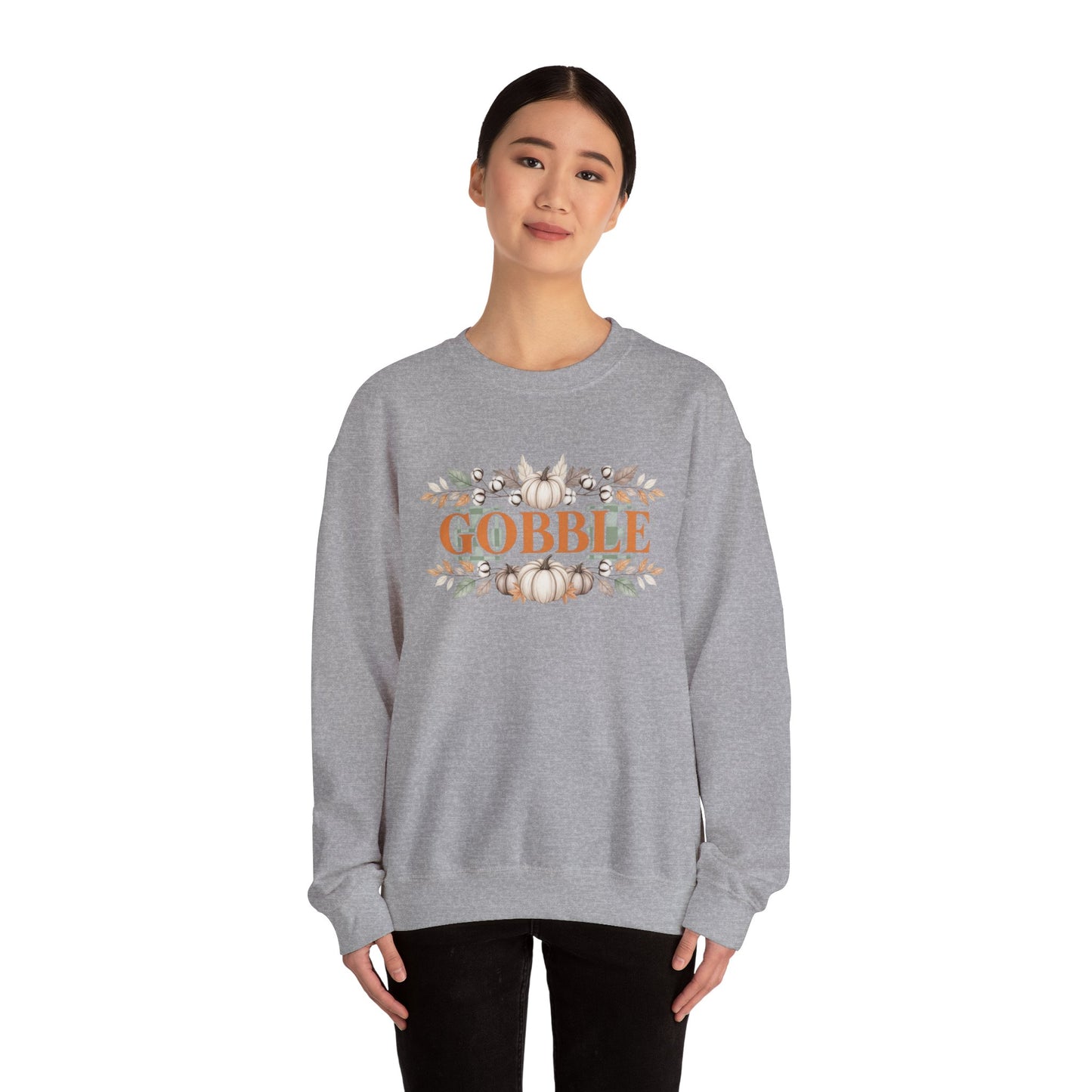 Gobble Thanksgiving Sweatshirt, Neutral Fall Pumpkin Crewneck, Autumn Cotton Stems Leaves Pullover, Cozy Rustic Thanksgiving Top