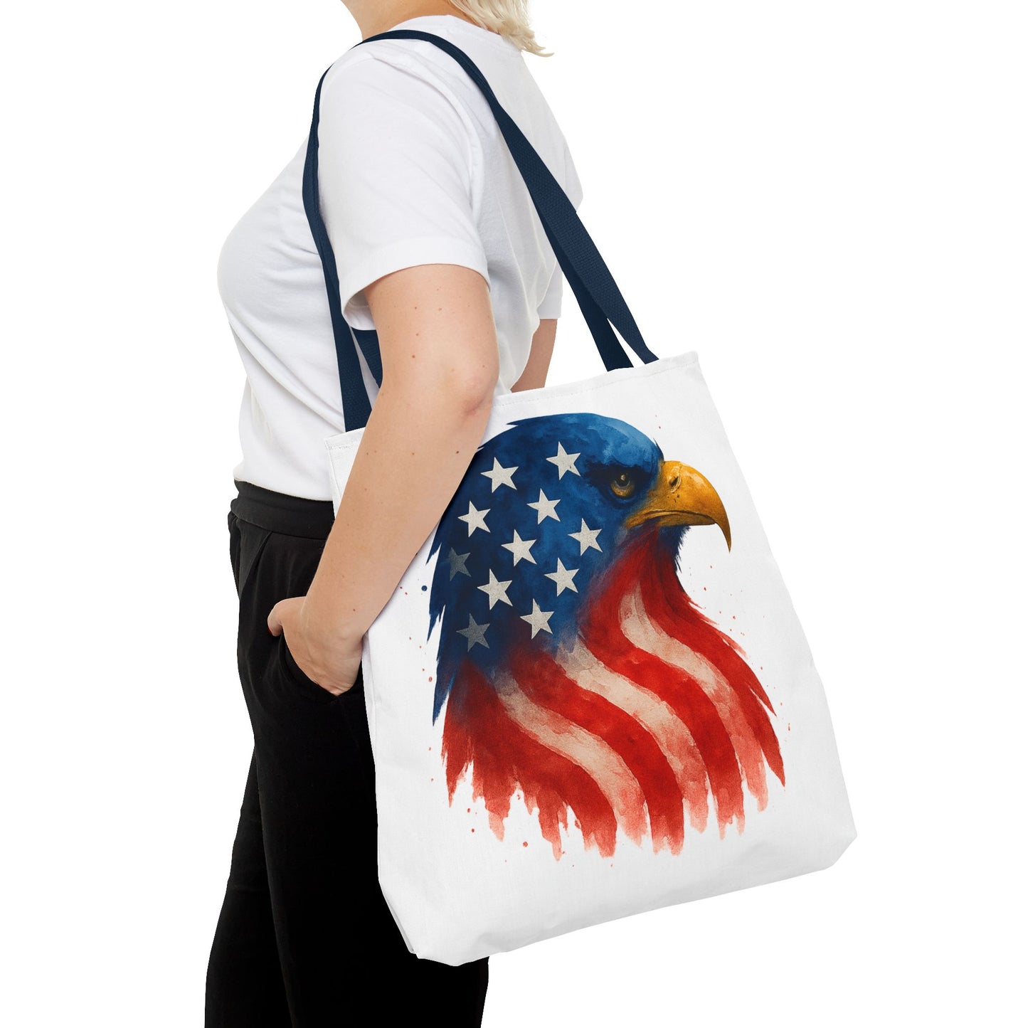 Patriotic Eagle Tote Bag USA Flag Canvas Carryall - Eco-Friendly Independence Day, Memorial Day Gift for Veterans, Reusable Shopping Bag