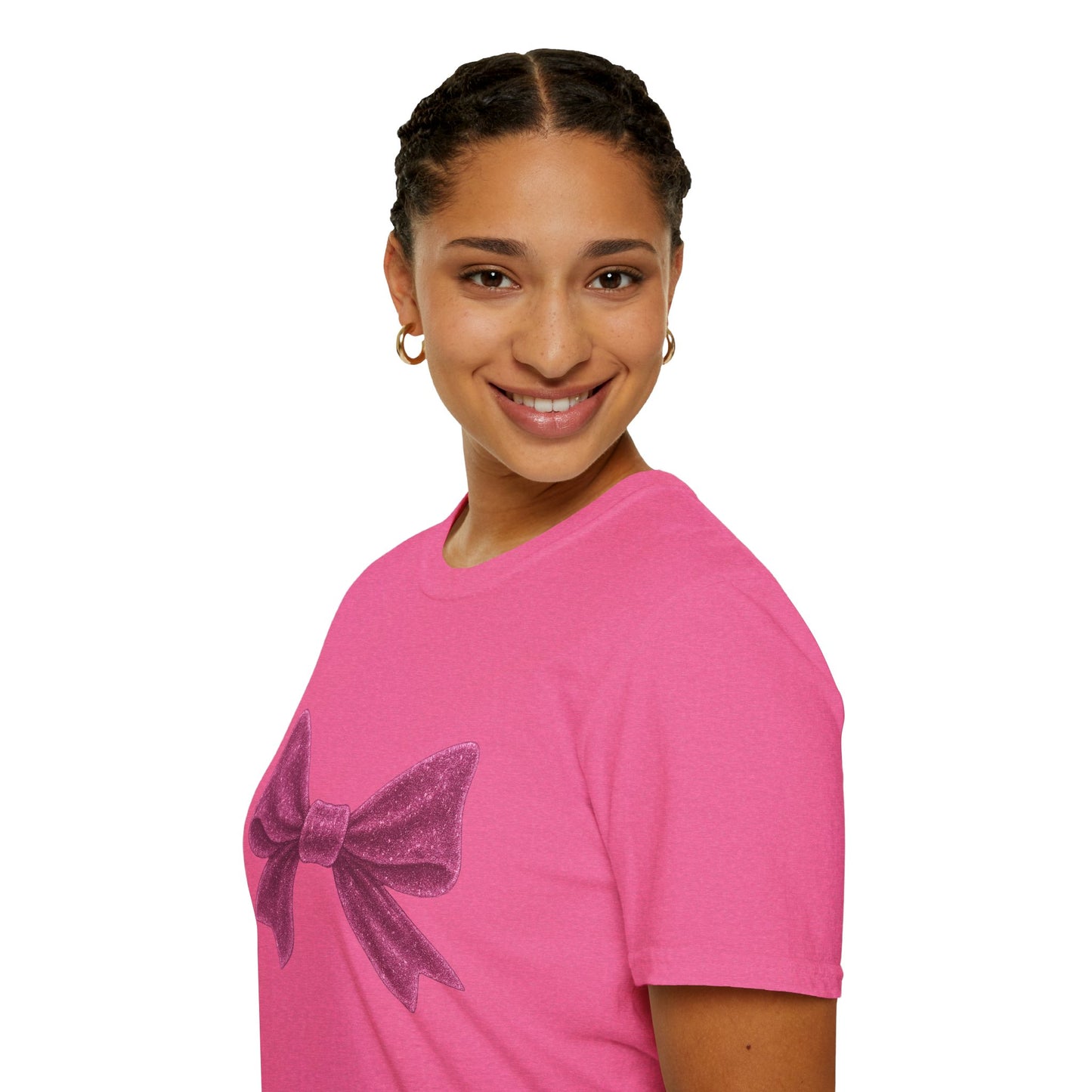 Feminine Pink Bow Graphic Tee | Coquette Bow T-Shirt | Sparkly Ribbon Shirt for Soft Girl Aesthetic | Gift for Her