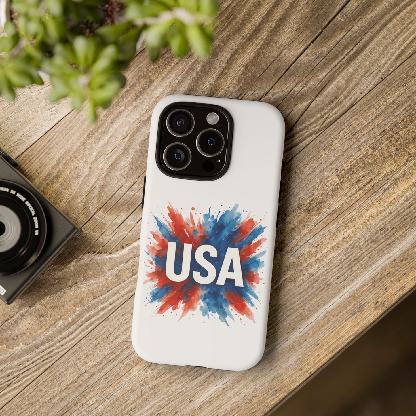 USA Splash iPhone Case - Patriotic Red White Blue Tough Cover, Dual-Layer Protection, 4th of July Memorial Day Gift