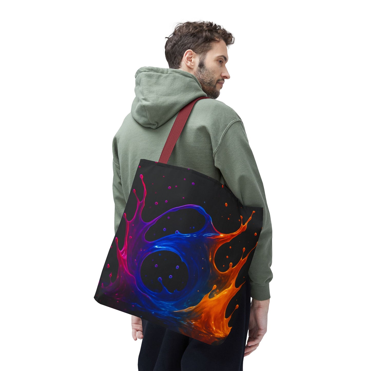 Elemental Fusion Tote Bag, Fire And Water Abstract Art Design, Vibrant Blue And Orange Splash Reusable Tote For Artists, Travel, And Everyday Use