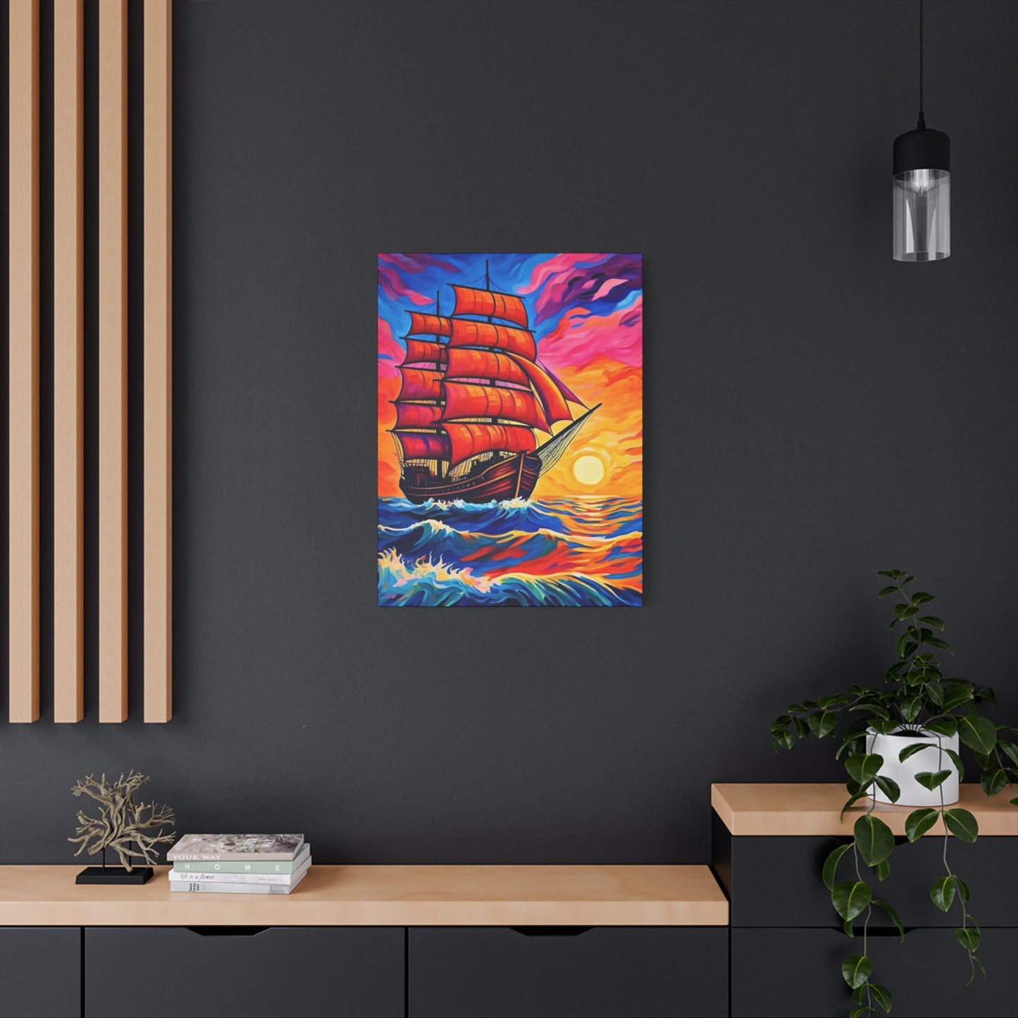 Canvas Art - Ship Sailing at Sunset