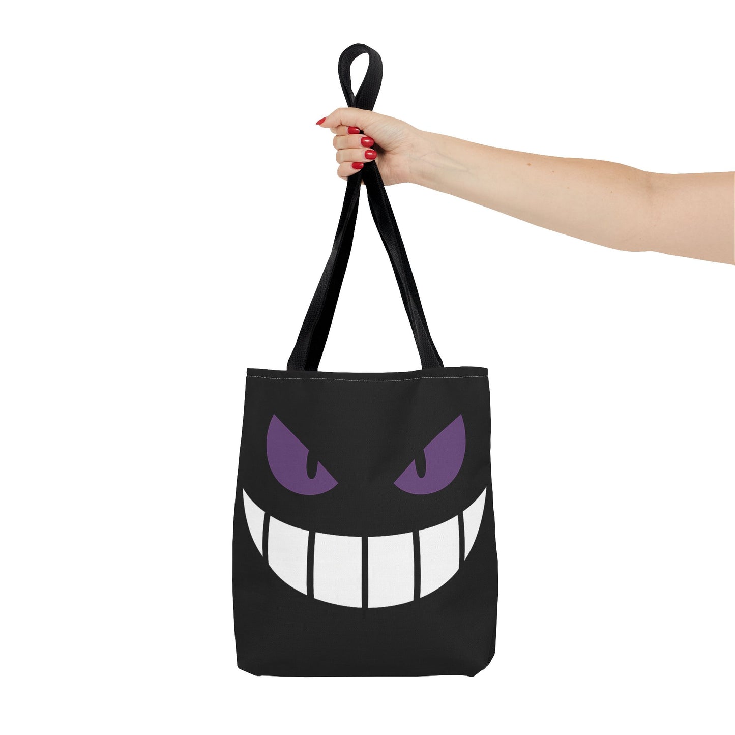 Evil Grin Tote Bag, Spooky Purple Eyes Reusable Shopping Bag, Creepy Cute Halloween Tote, Gothic Horror Canvas Bag, Gamer Room Accessory