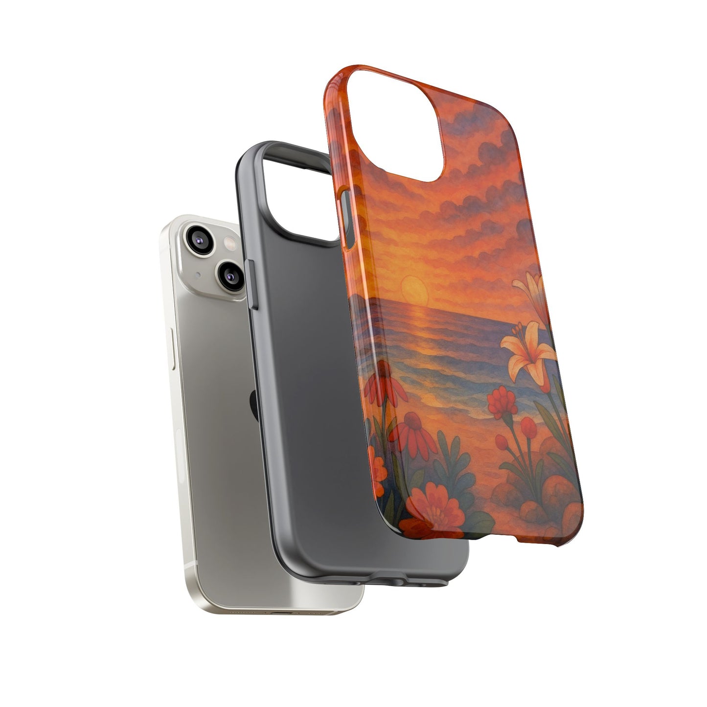 iPhone Case - Floral Ocean Sunset Watercolor Tough Case Nautical Phone Case Beach iPhone Case Ocean Sunset Theme
