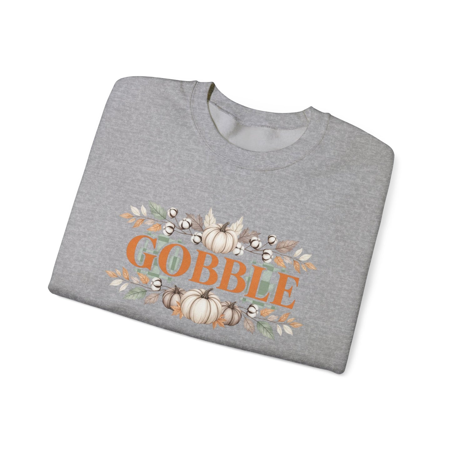 Gobble Thanksgiving Sweatshirt, Neutral Fall Pumpkin Crewneck, Autumn Cotton Stems Leaves Pullover, Cozy Rustic Thanksgiving Top