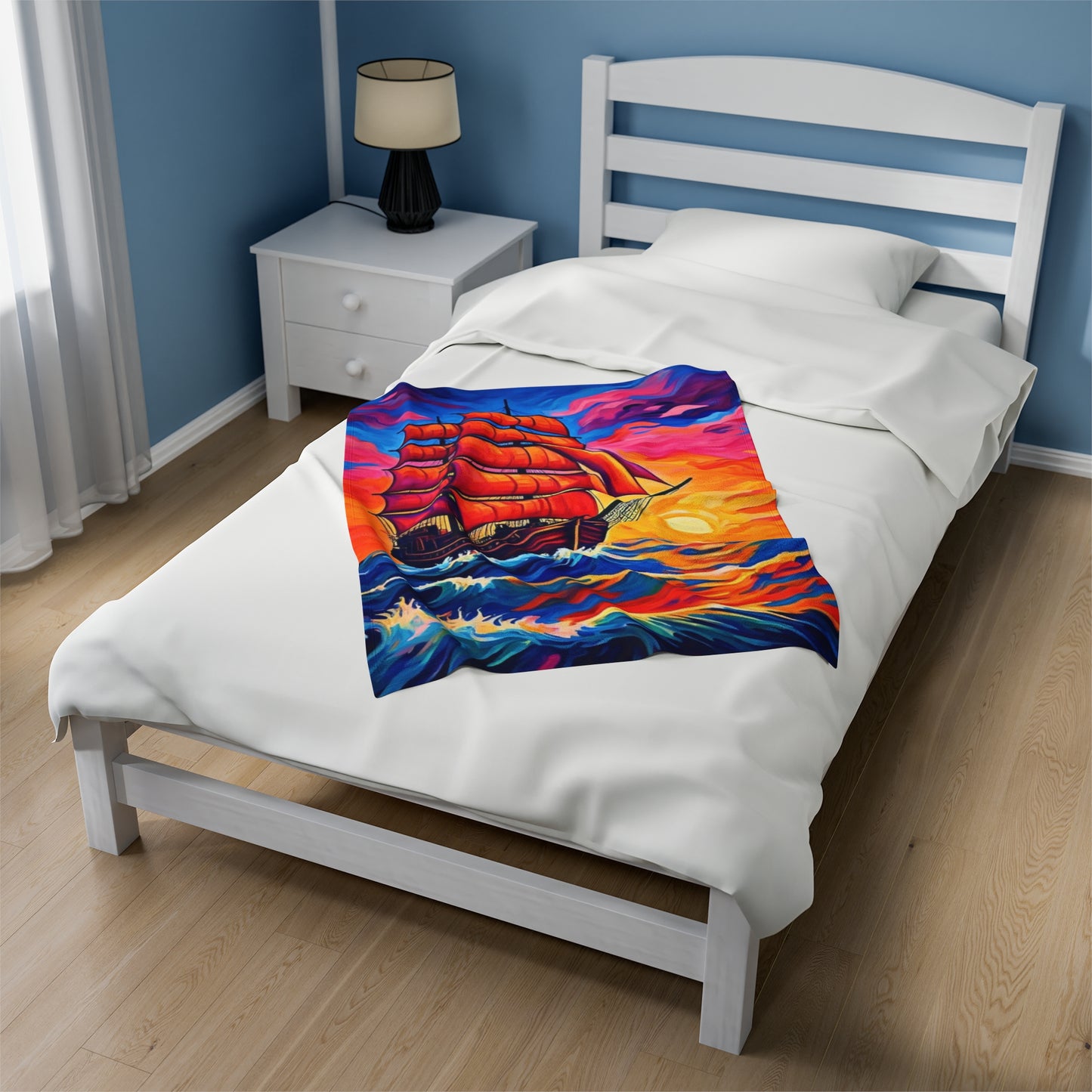 Plush Blanket - Sunset Ship Painting Design