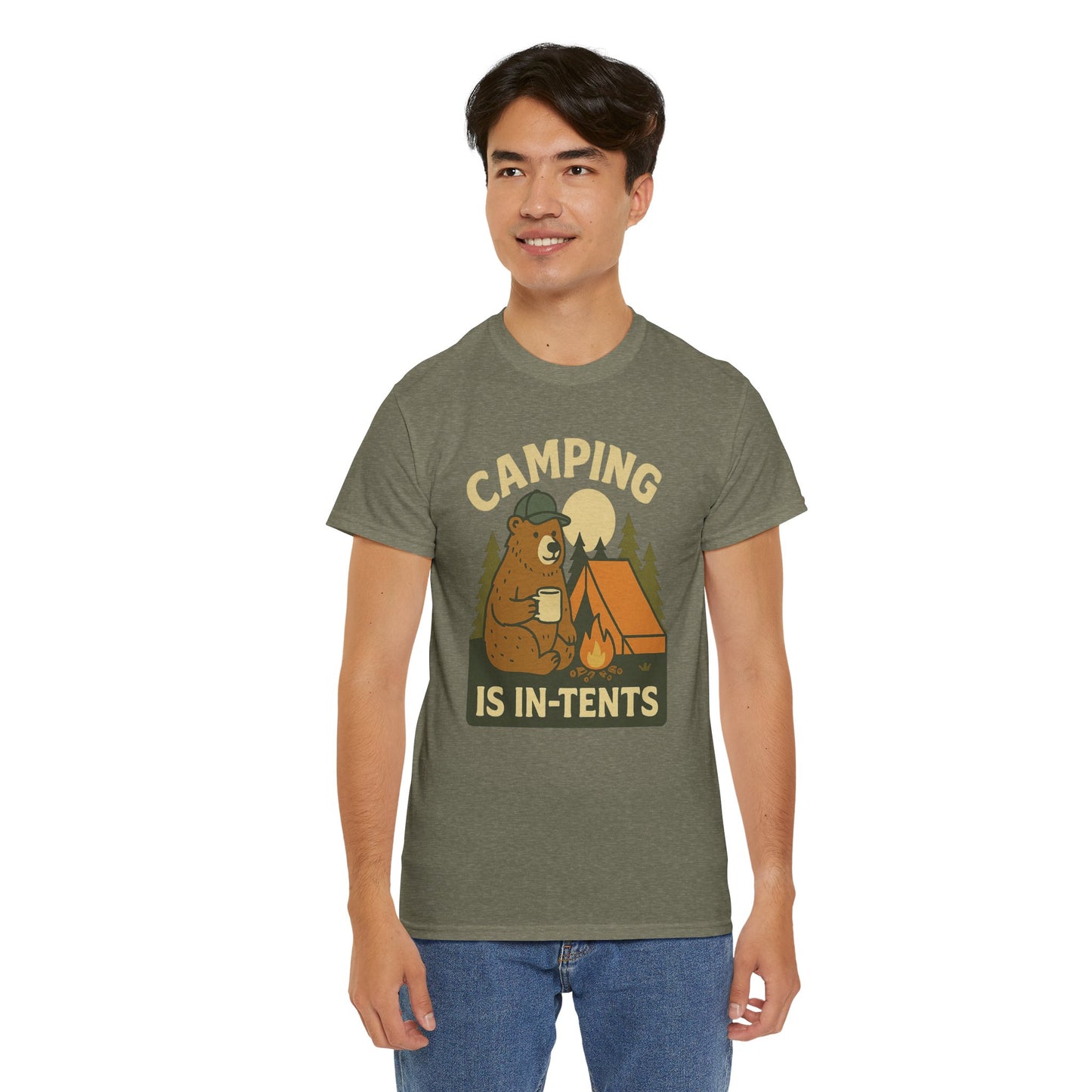 Camping Is In-Tents Funny Bear Camping Tee - Cute Outdoorsy Pun Shirt - Retro Campfire Graphic, Nature Lover Gift, Unisex Adventure Apparel