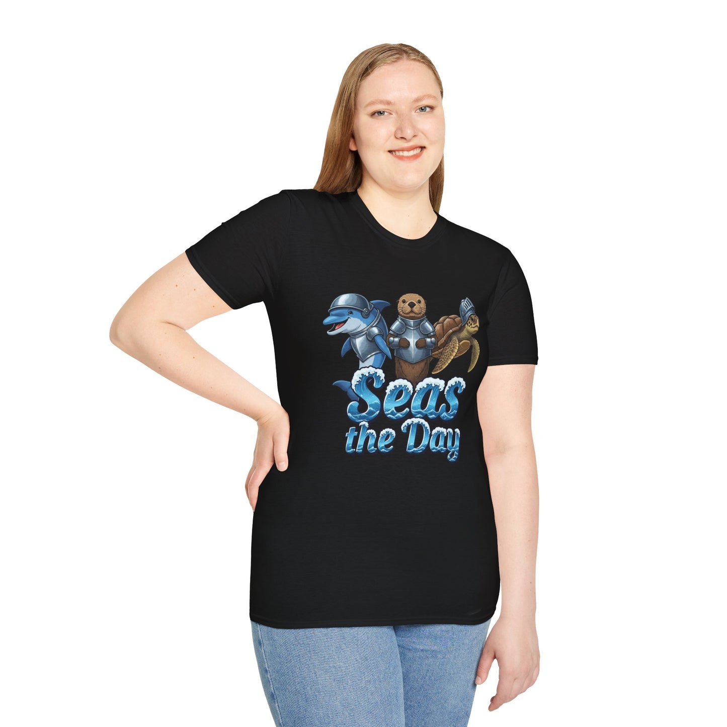 Seas the Day Shirt | Ocean Knight Animals Dolphin Otter Turtle Graphic Tee | Funny Sea Life Adventure Tee | Gift for Beach Lovers