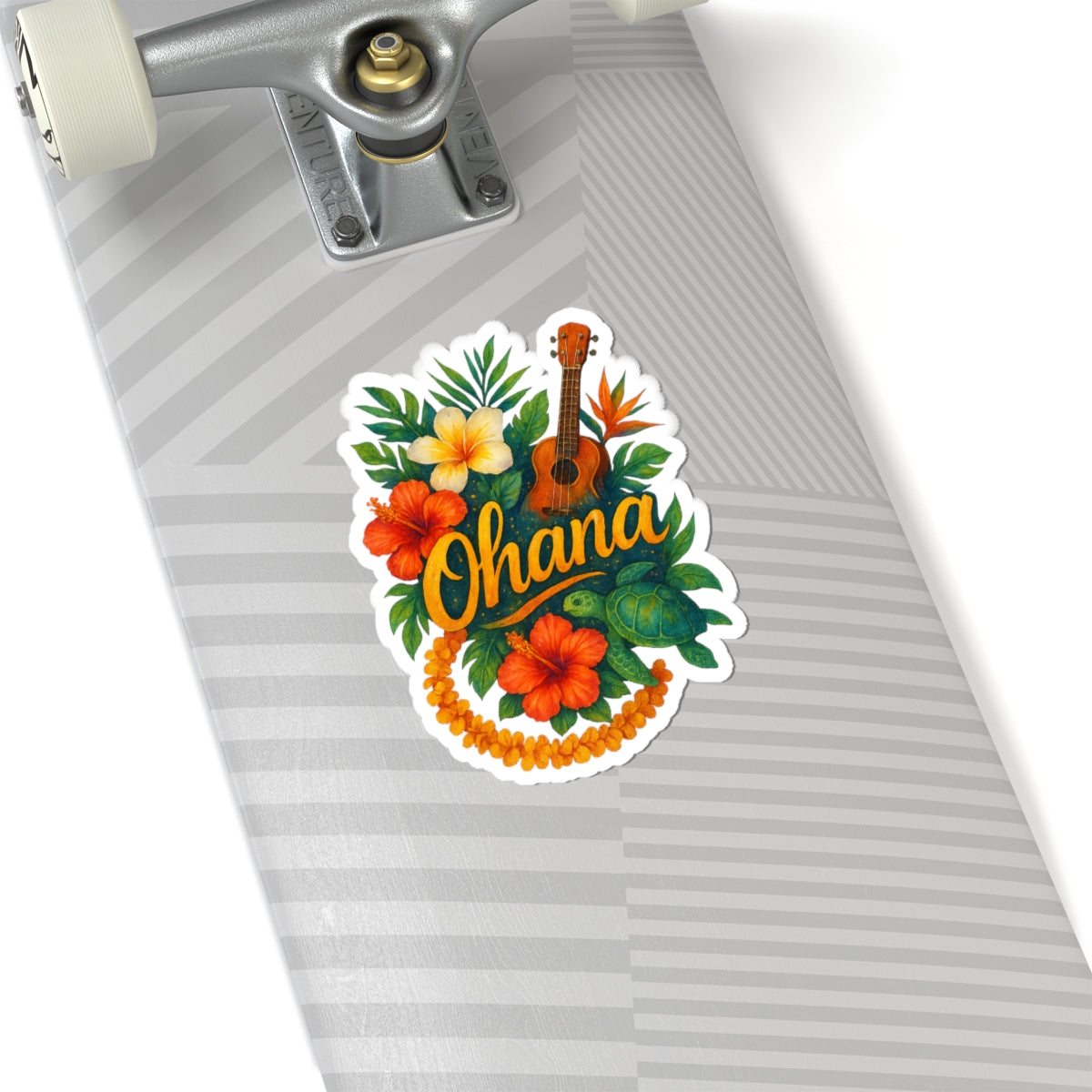 Ohana Hawaiian Sticker - Tropical Flower, Ukulele & Sea Turtle Vinyl Decal - Waterproof Laptop, Water Bottle, Family Gift Idea