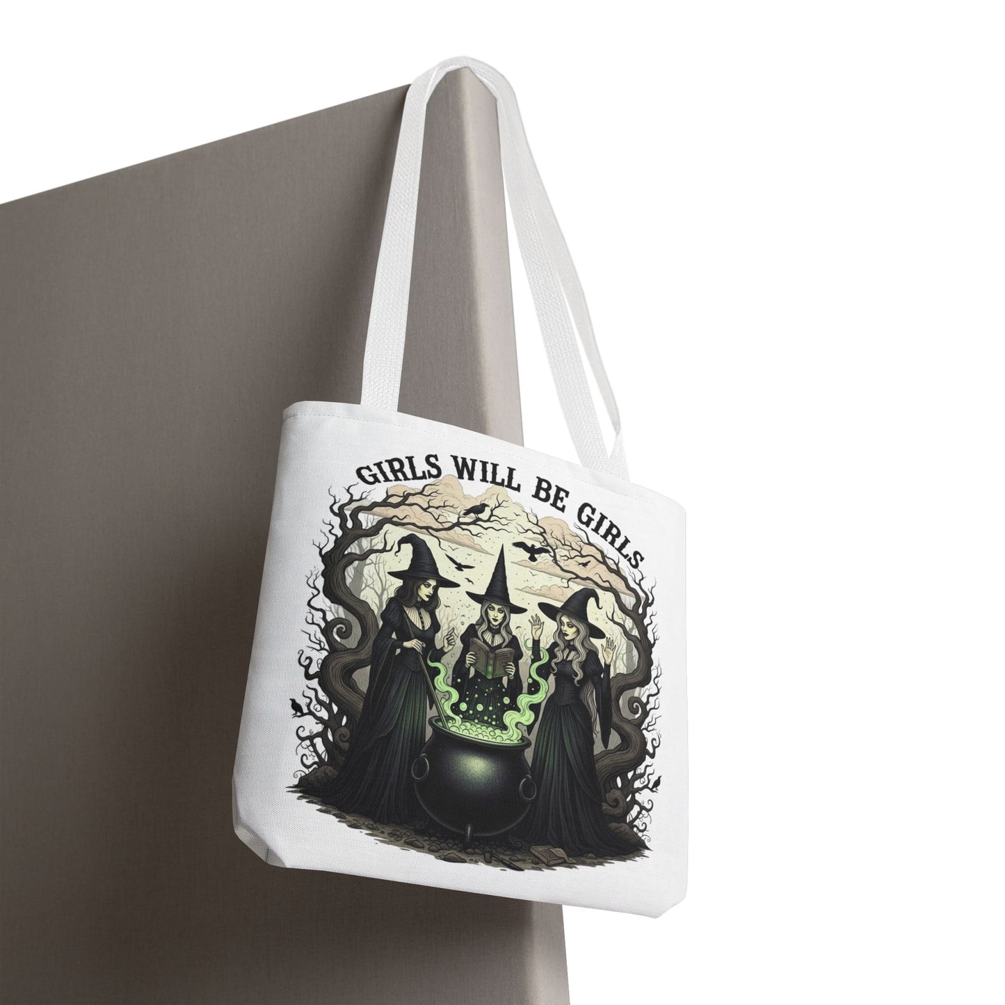 Girls Will Be Girls Halloween Tote Bag, Witchy Aesthetic Bag, Gothic Witches Cauldron Art, Spooky Gift, Reusable Eco Tote For Halloween Lovers