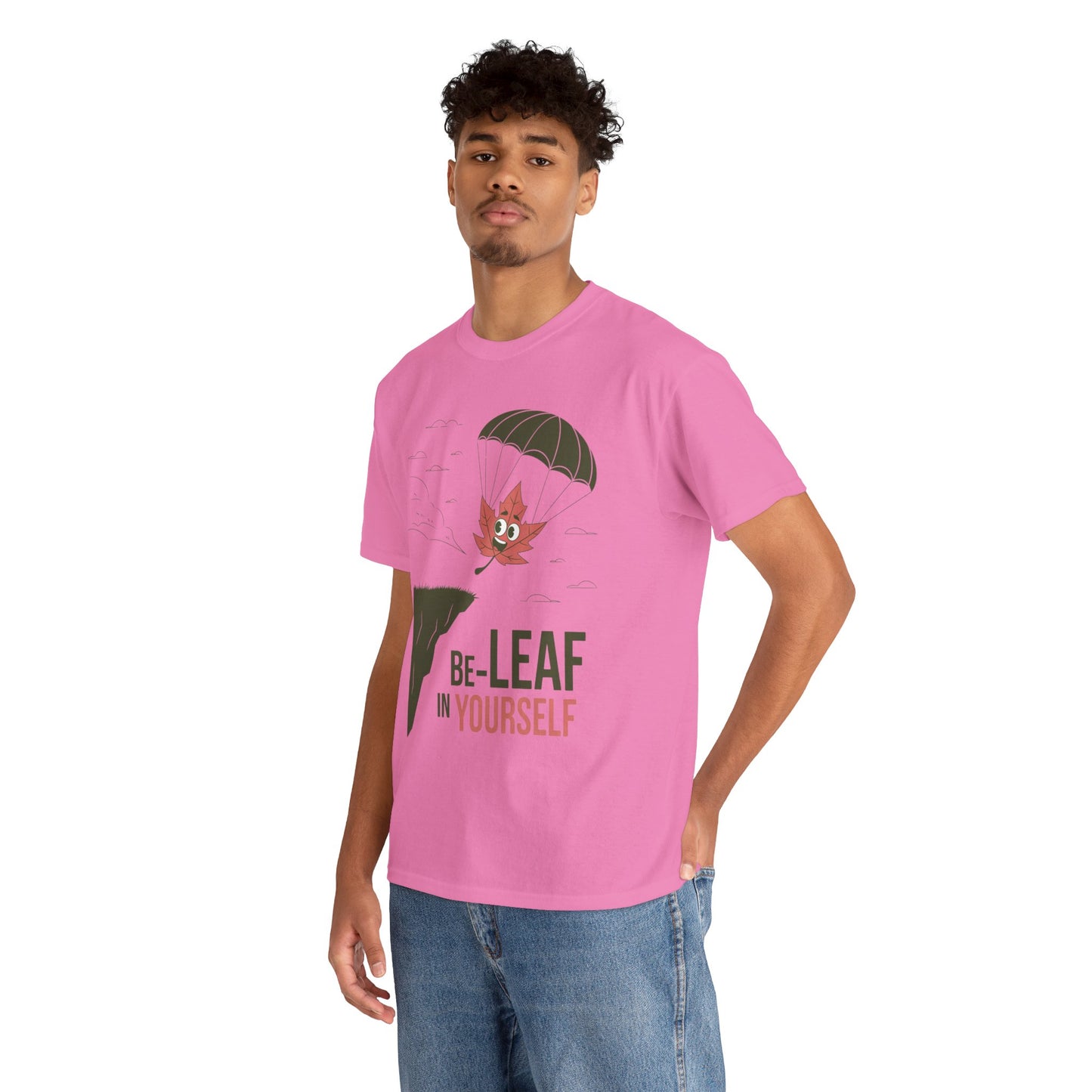 Be-Leaf In Yourself Maple Leaf Parachute T-Shirt | Funny Motivational Nature Graphic Tee | Self-Love Fall Autumn Shirt | Outdoorsy Gift