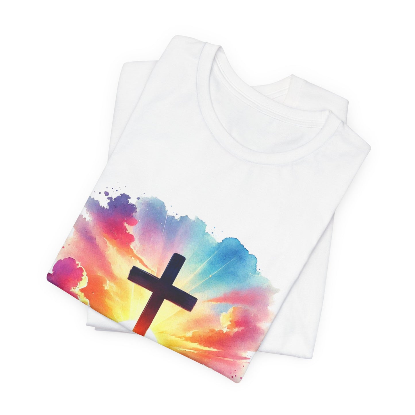 Faith Cross Sunburst Christian Tee | Inspirational Christian T-Shirt | Colorful Sunrise Cross Shirt | Faith Gifts for Women Men