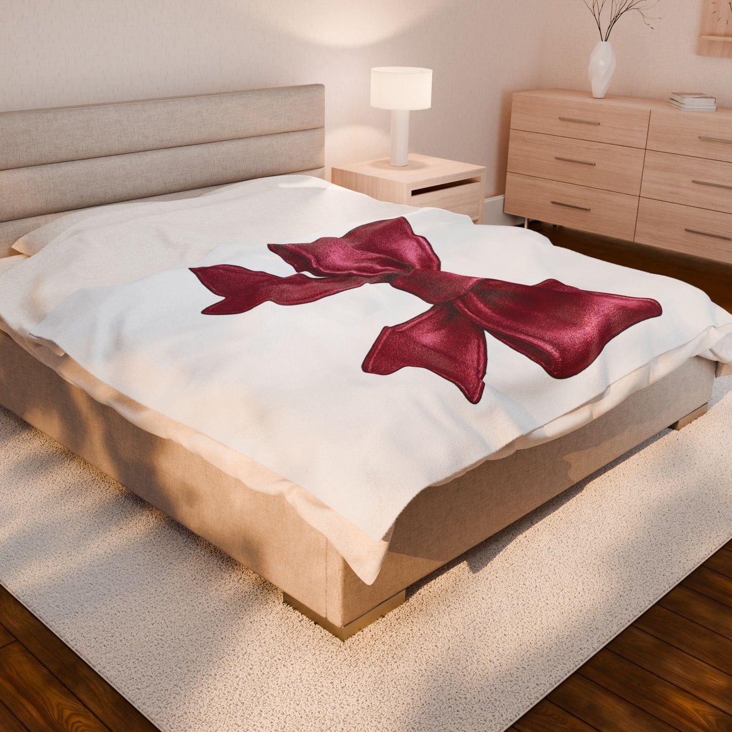 Coquette Bow Blanket – Burgundy Ribbon Throw Blanket, Girly Aesthetic Gift, Soft Cozy Bed or Couch Decor
