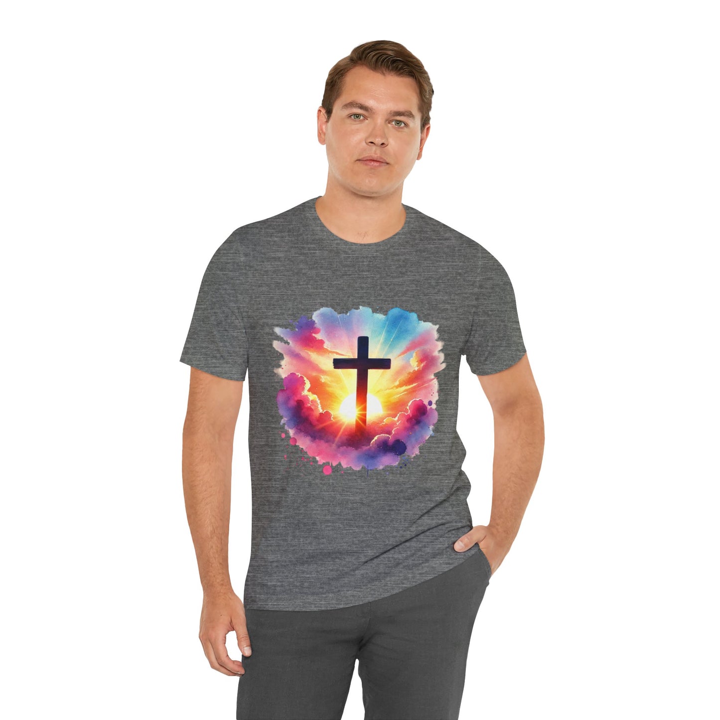 Faith Cross Sunburst Christian Tee | Inspirational Christian T-Shirt | Colorful Sunrise Cross Shirt | Faith Gifts for Women Men