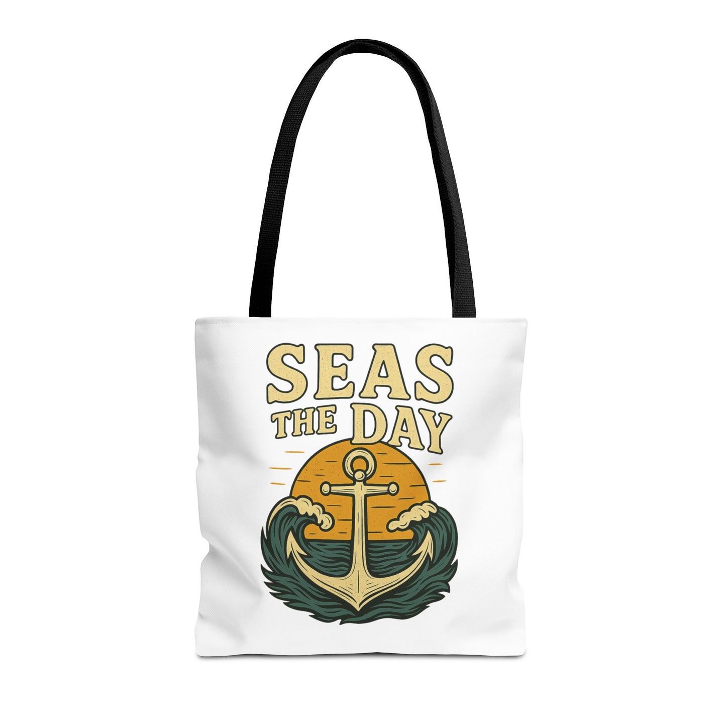 "Seas the Day" Nautical Tote Bag – Funny Beach Quote Canvas Bag with Anchor | Coastal Gift Idea for Summer, Travel, or Daily Use