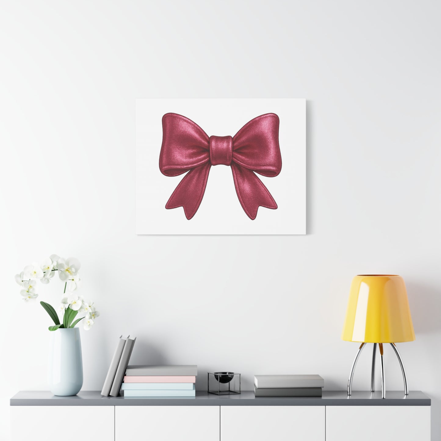 Red Bow Canvas Wall Art – Modern Christmas Decor, Gift for Her, Glam Room Wall Print, Elegant Ribbon Artwork