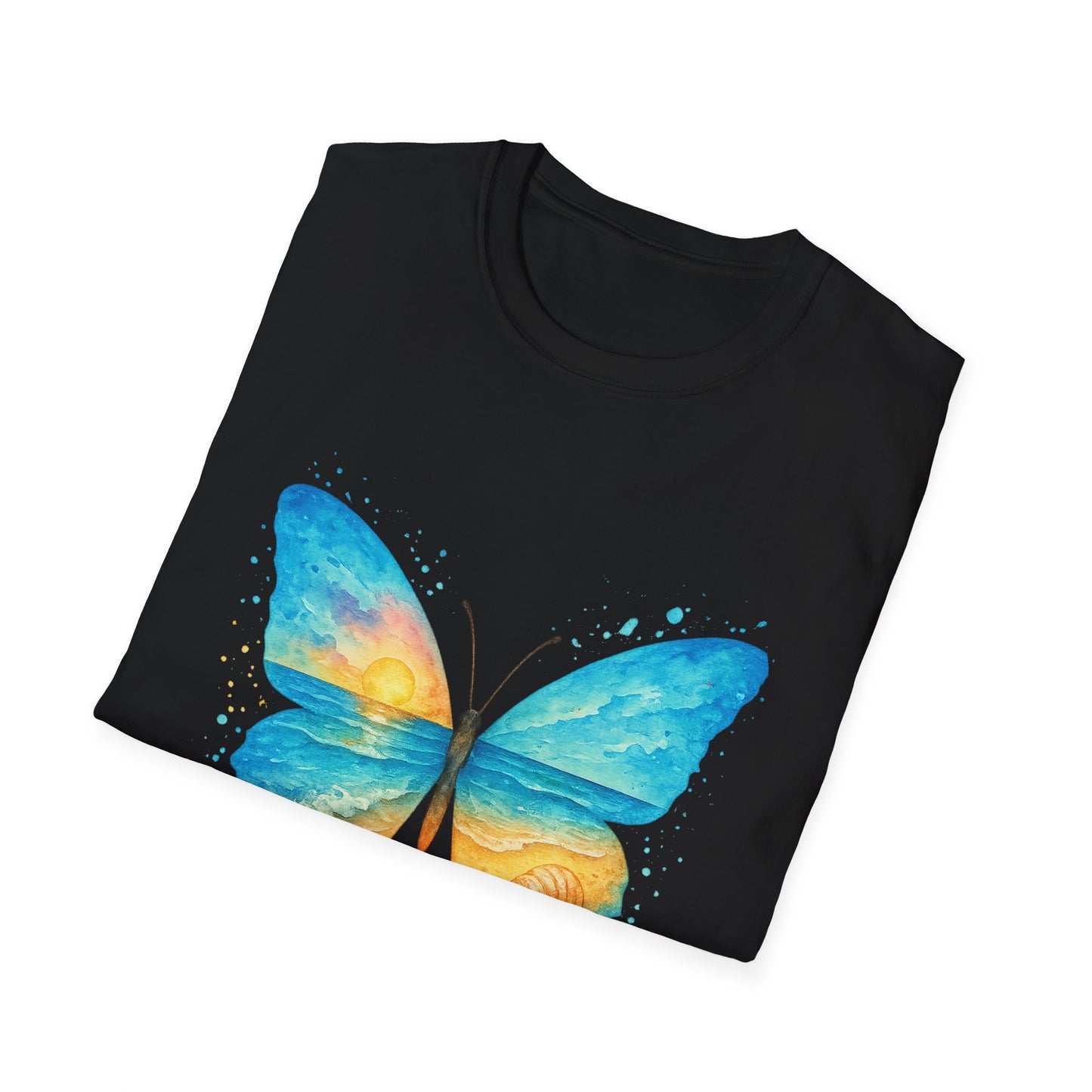 Butterfly Sunset Beach Tee - Scenic Butterfly Graphic Shirt, Nature Lover Gift, Boho Ocean Tee, Unisex Casual T-Shirt