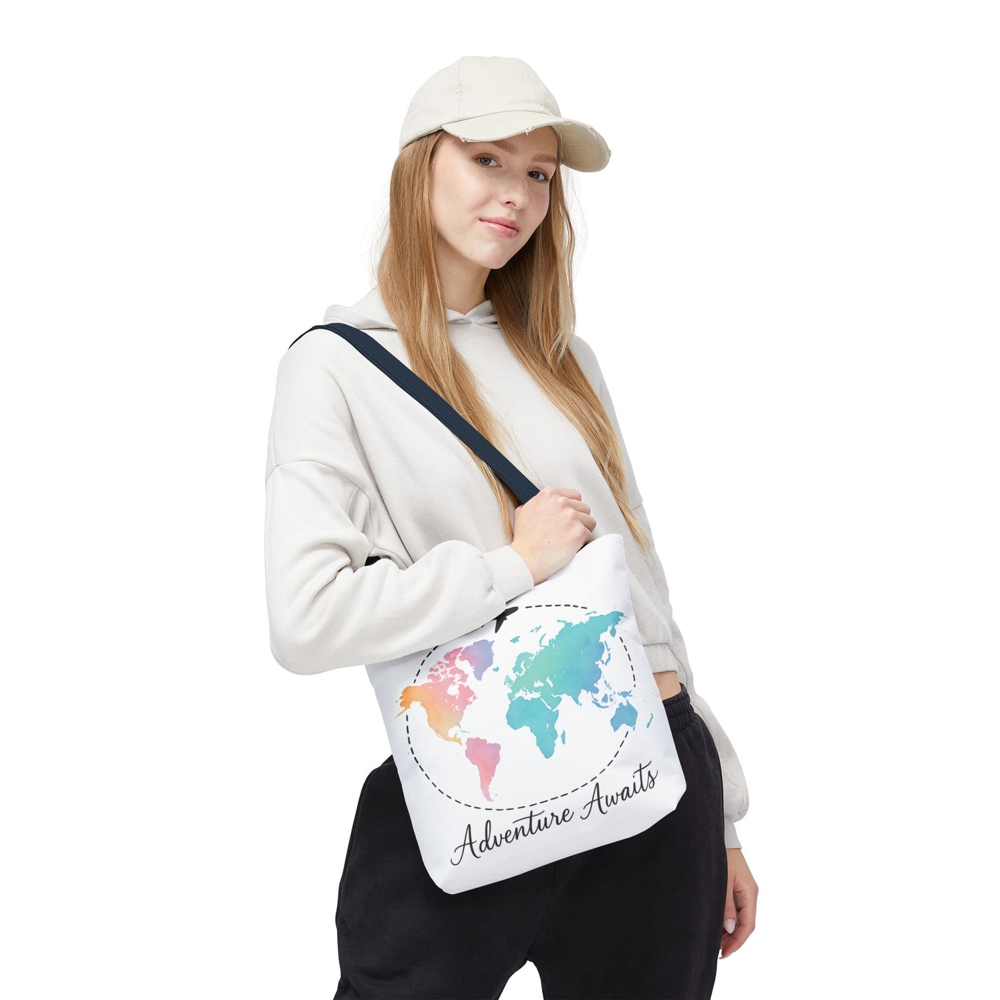 Adventure Awaits Watercolor World Map Tote Bag | Travel Canvas Tote | Wanderlust Gift, Beach, Camping, Airport Carryall, Eco-Friendly