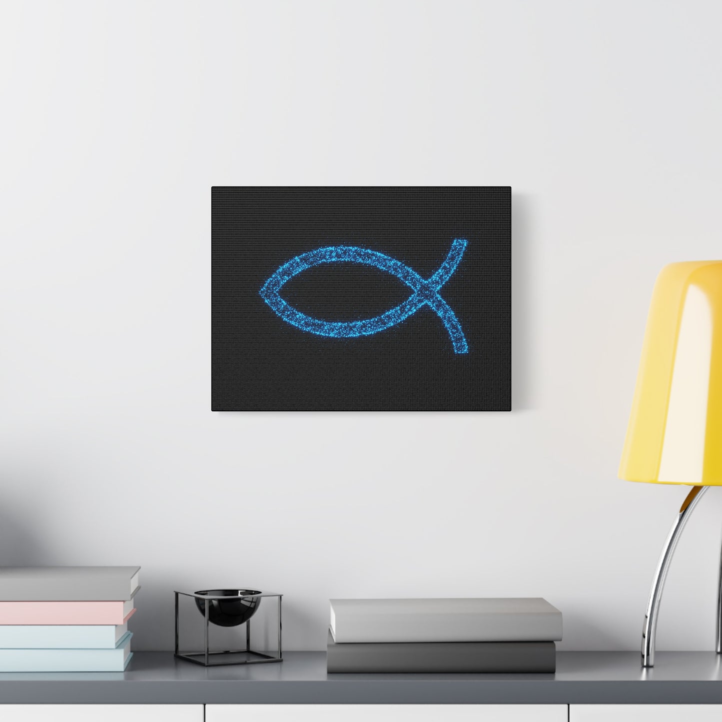 Blue Glitter Fish Symbol Matte Canvas Wall Art