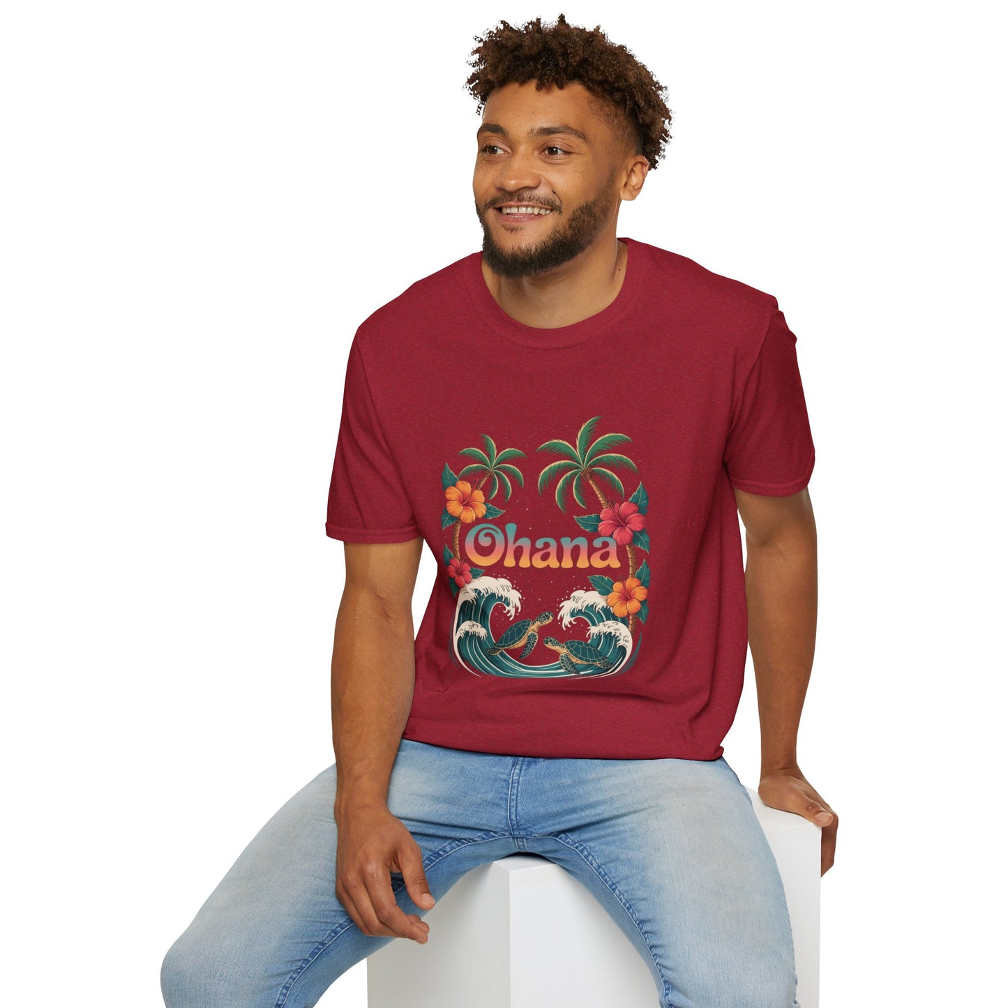 Ohana Shirt - Retro Hawaiian Sea Turtle & Palm Tree Graphic Tee - Tropical Beach Family Gift, Summer Vacation Aesthetic T-Shirt
