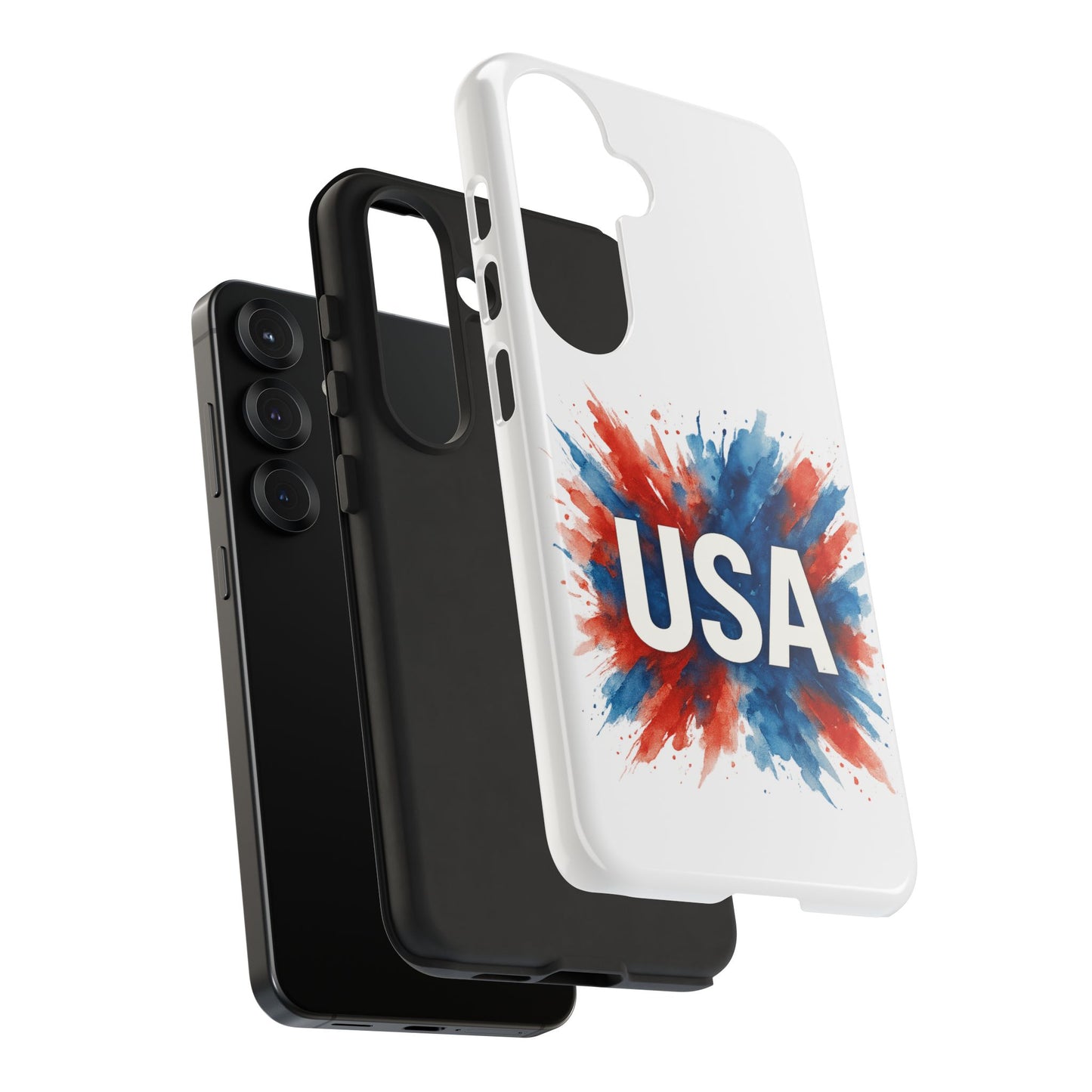 USA Splash Samsung Case - Patriotic Red White Blue Tough Cover, Dual-Layer Protection, 4th of July amd Veteran Gift for Galaxy