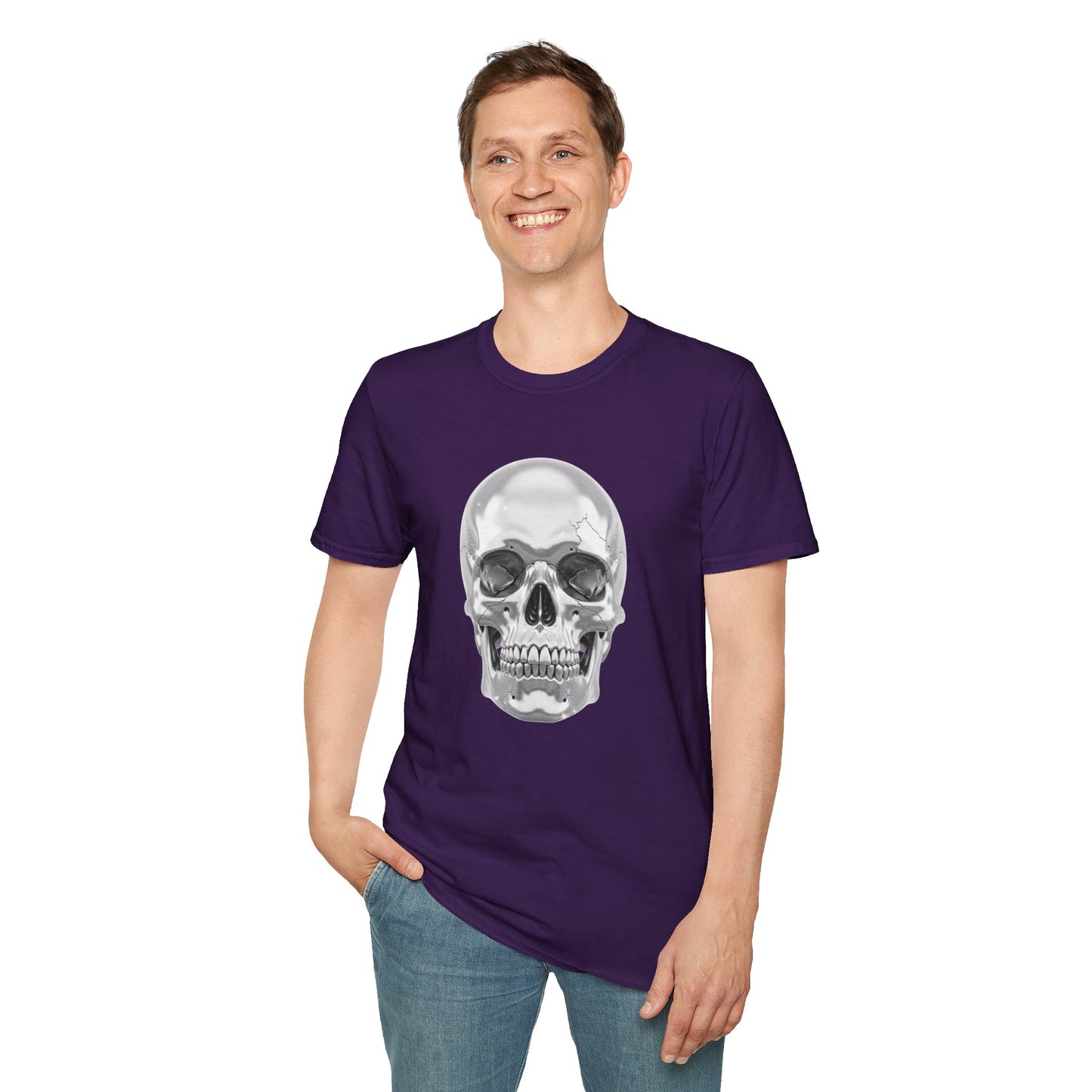 Chrome Skull Graphic Tee - Edgy Metallic Skull Shirt - Retro Rock Vibe, Dark Aesthetic, Unisex Cool Gift - Trendy Fashion Statement Top