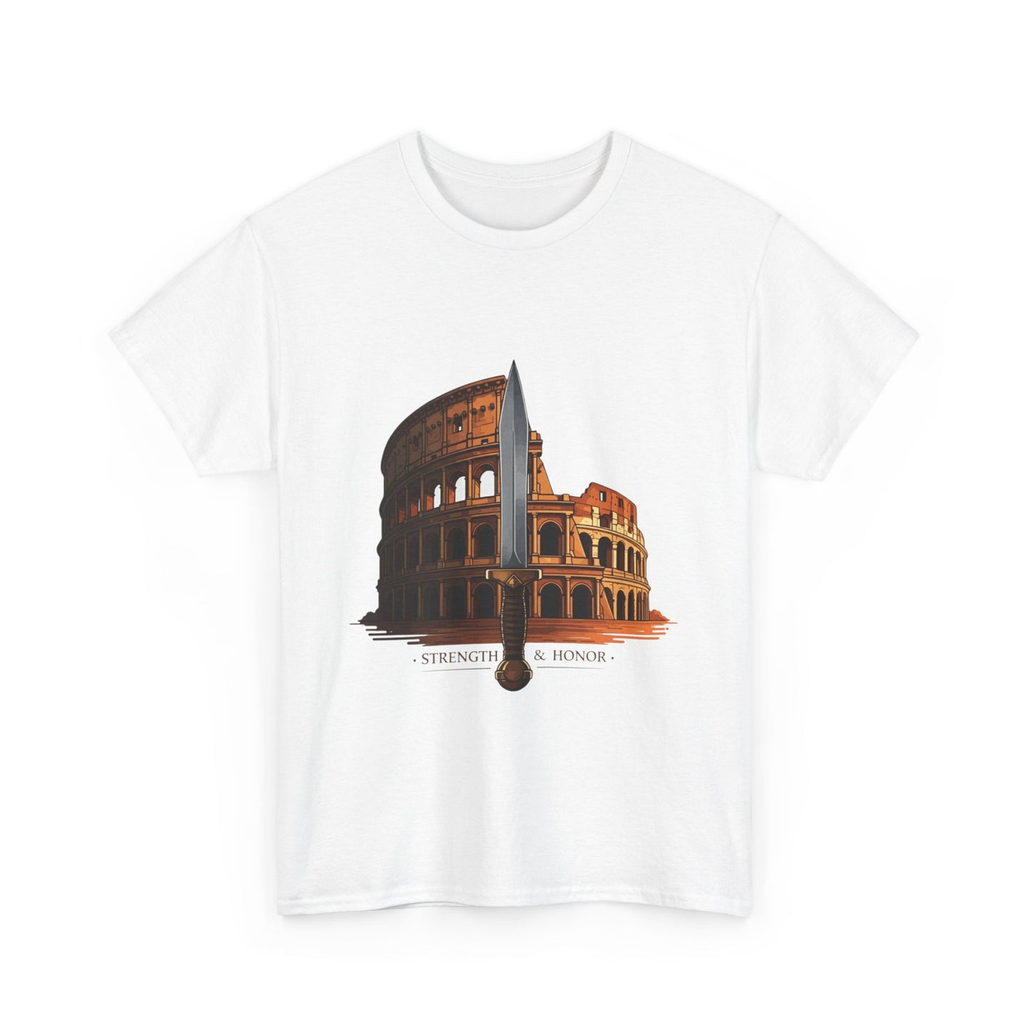 Strength & Honor Gladiator Shirt – Roman Colosseum Sword Graphic Tee – Ancient Rome History T-Shirt for Gladiator & Travel Fans
