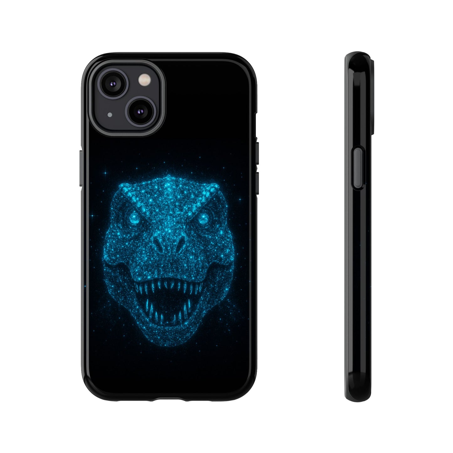 Bioluminescent Particle T-Rex iPhone Case - Galaxy-Style Cosmic Dino on Tough Dual-Layer Cover, Gift for Dino & Space Fans