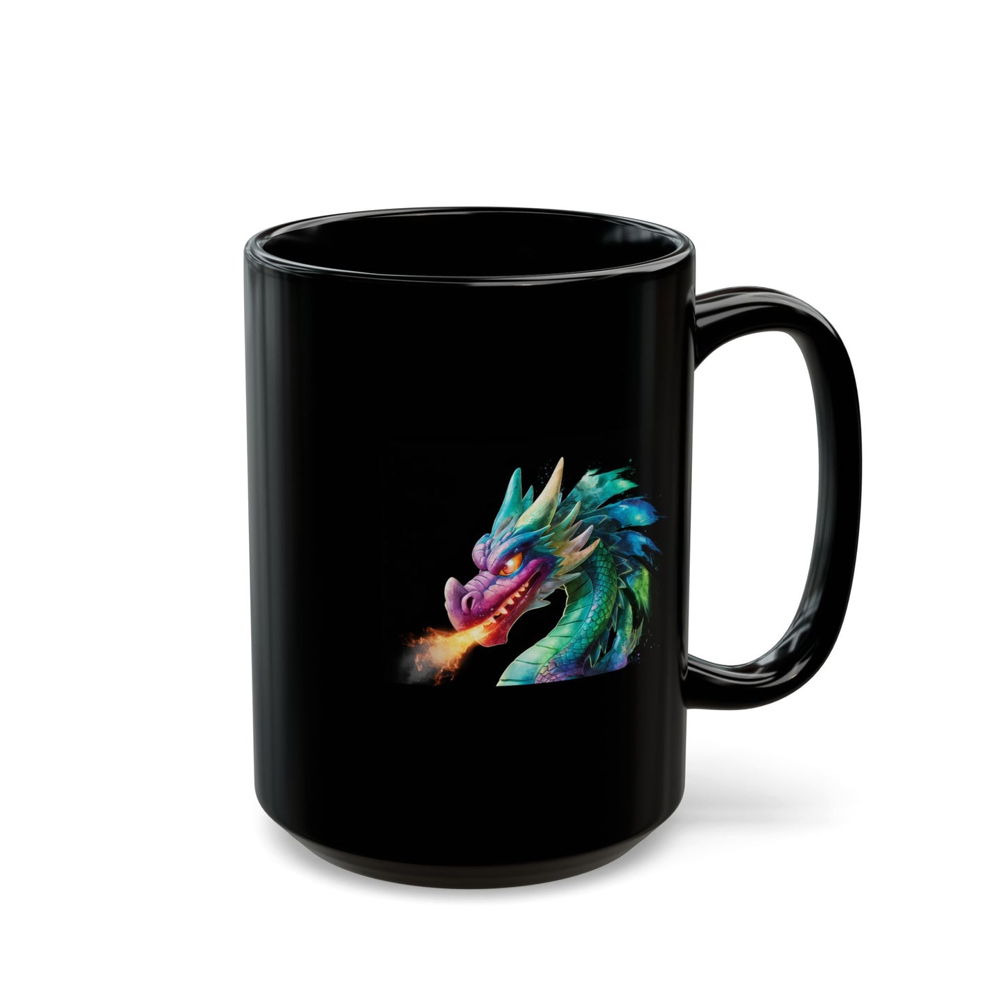 Mystical Rainbow Dragon Coffee Mug - Black Ceramic 11oz/15oz Fantasy Fire-Breathing Dragon Gift for RPG and Fantasy Lovers