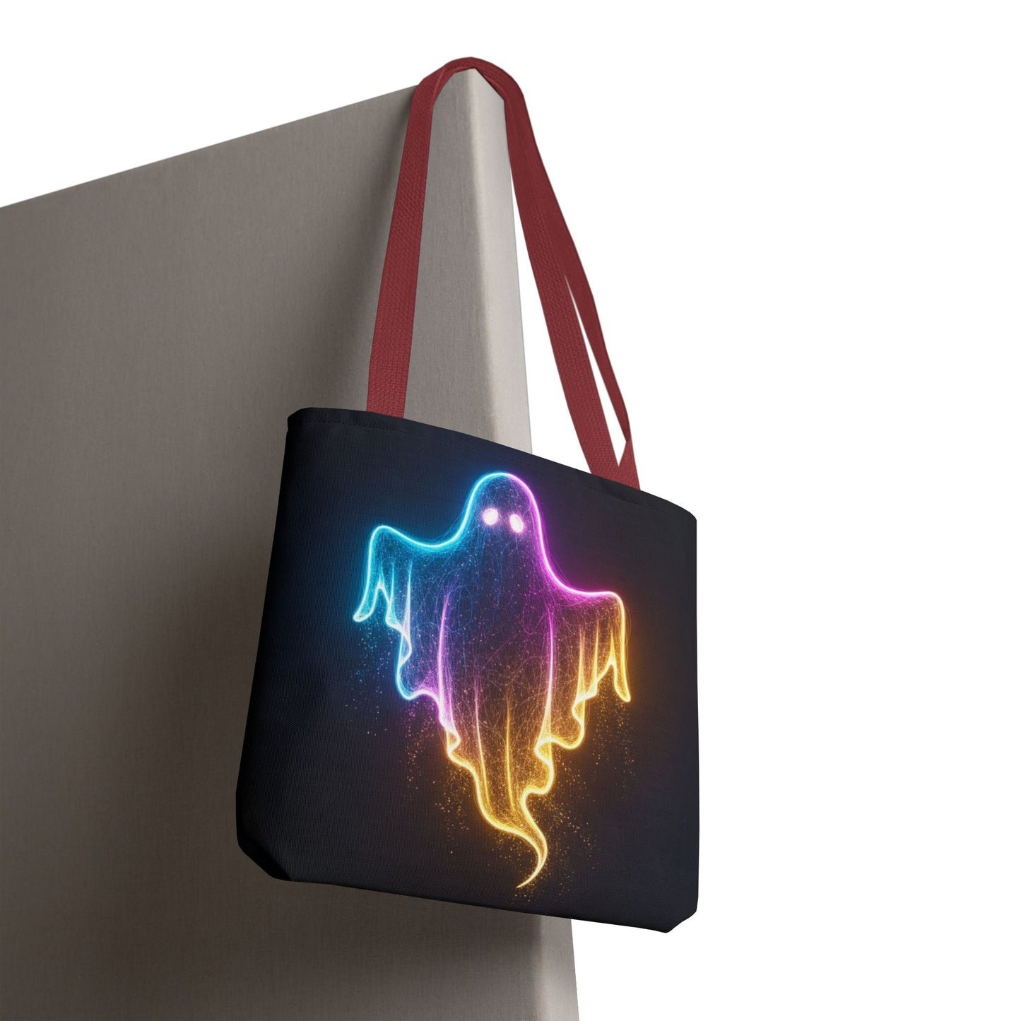 Neon Ghost Tote Bag - Bright Colorful Ghost Print Shoulder Tote, Spooky Cute Reusable Canvas Bag, Halloween Aesthetic Everyday Carry