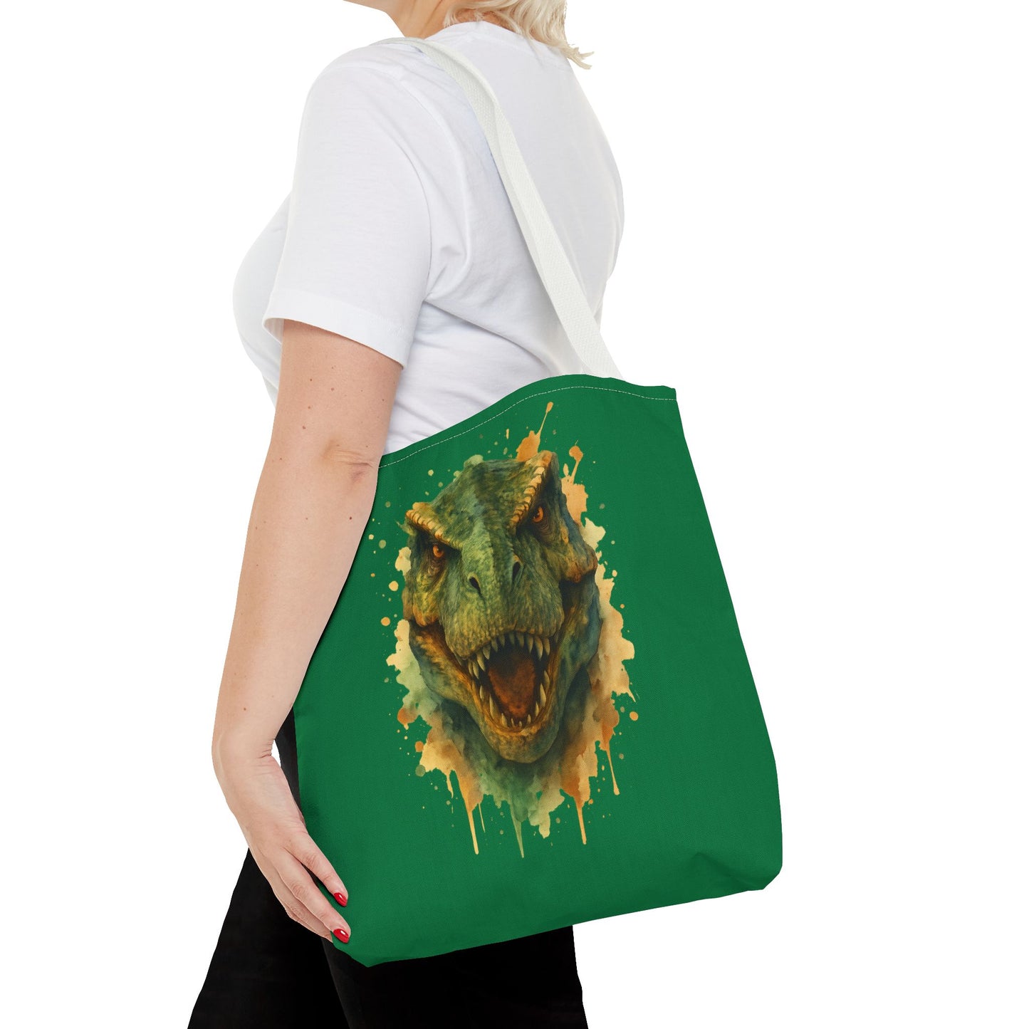 Watercolor T-Rex Tote Bag - Eco Canvas Dino Shopper, Dinosaur Lover Gift, Book Bag, Reusable Grocery Tote - Aesthetic Paleontology Art