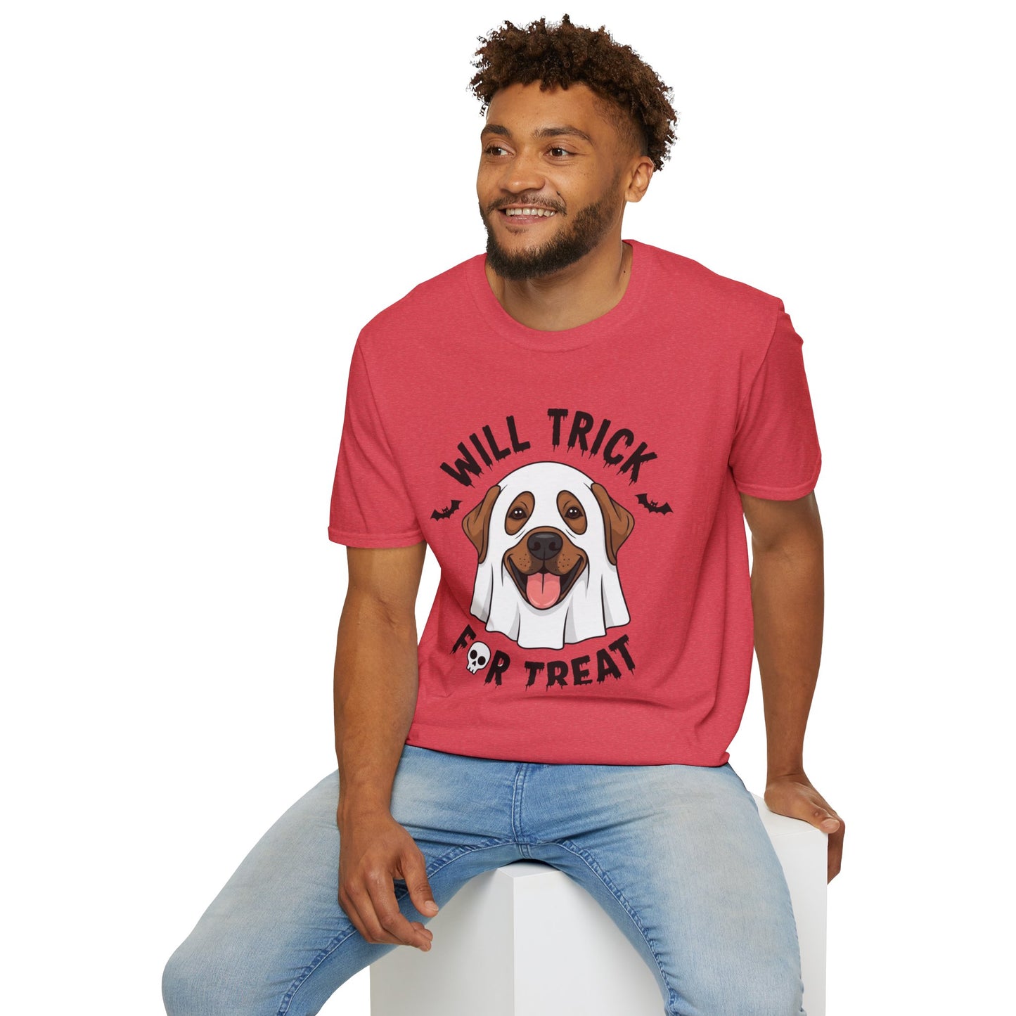 Will Trick for Treat Ghost Dog Halloween T-Shirt | Funny Spooky Dog Tee | Trick or Treat Pup Graphic Tee | Cute Fall Gift for Dog Lovers