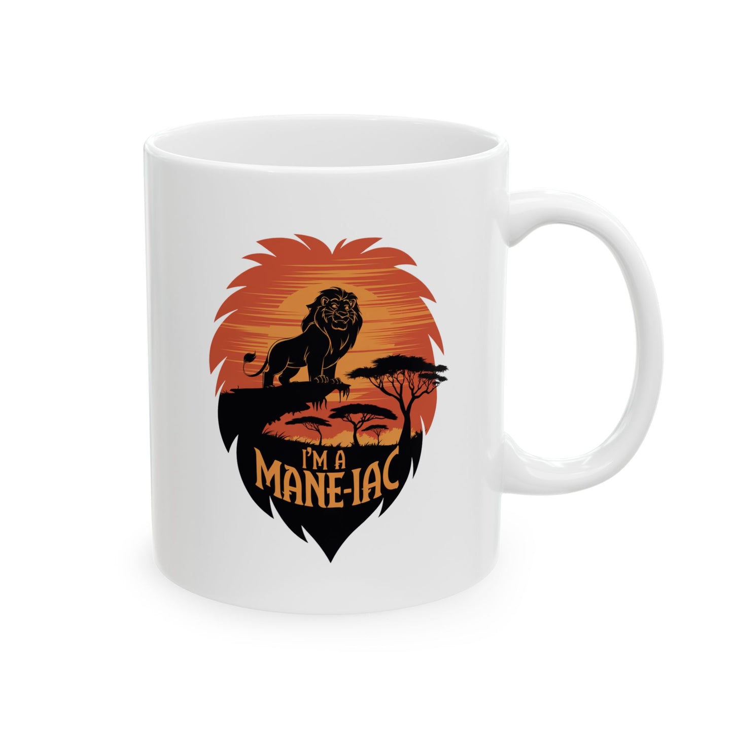I’m a Mane-iac Lion Mug – Funny Animal Pun Coffee Cup – Safari Wildlife Gift for Him, Her, Kids – Bold Jungle Kitchen Decor