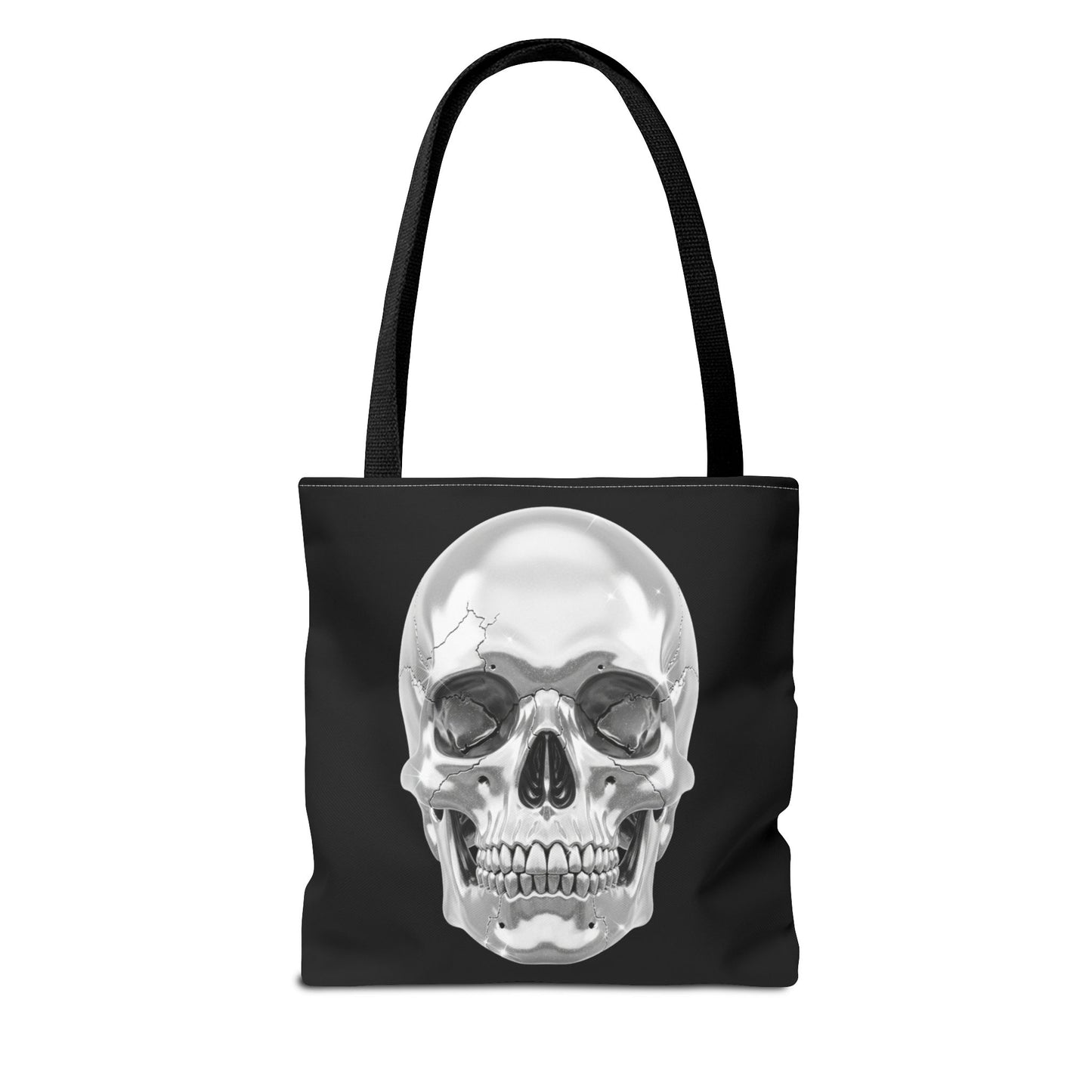 Chrome Skull Tote Bag, Gothic Halloween Canvas Tote, Metallic Skull Design Bag, Spooky Season Accessory, Skull Gift Tote For Horror Fans