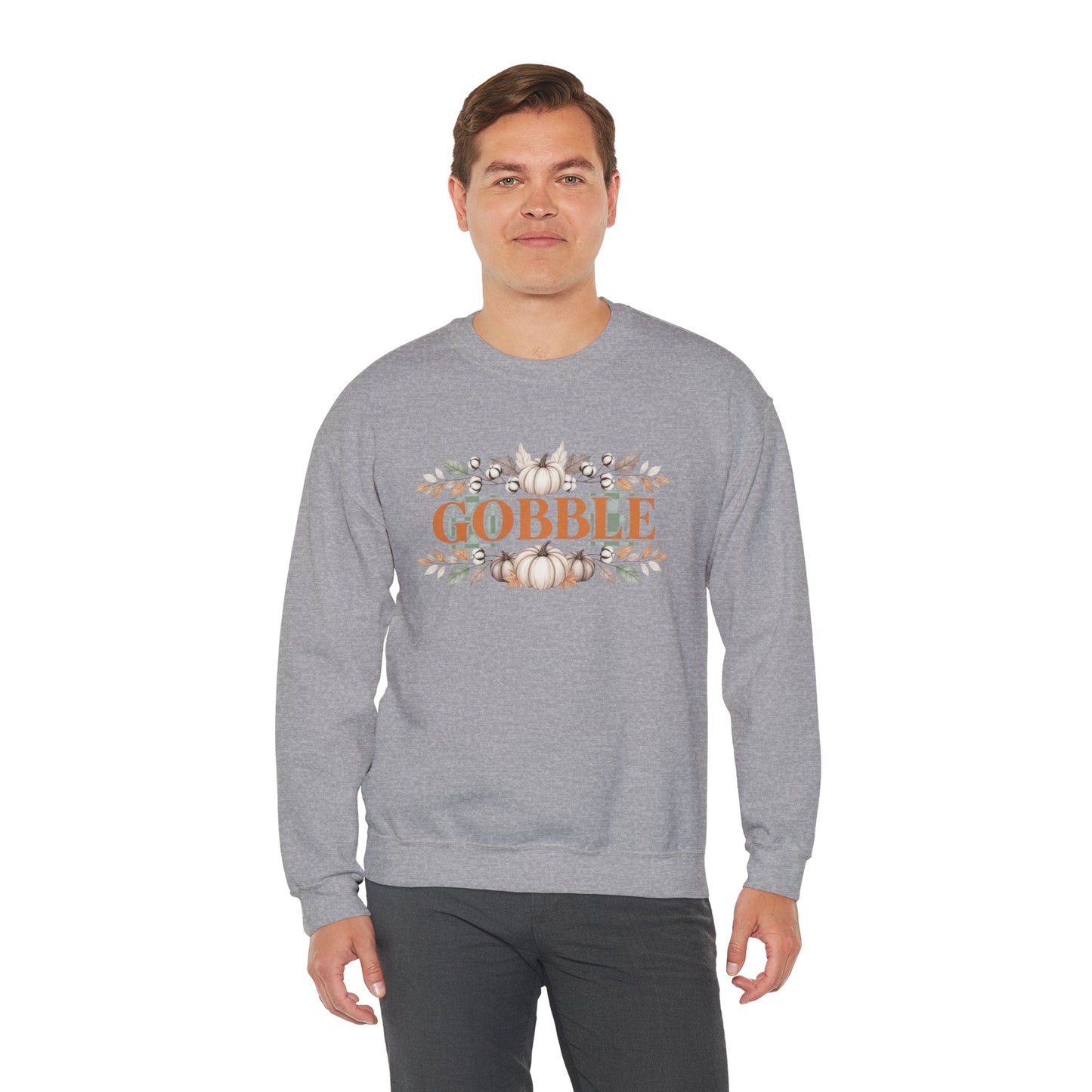 Gobble Thanksgiving Sweatshirt, Neutral Fall Pumpkin Crewneck, Autumn Cotton Stems Leaves Pullover, Cozy Rustic Thanksgiving Top