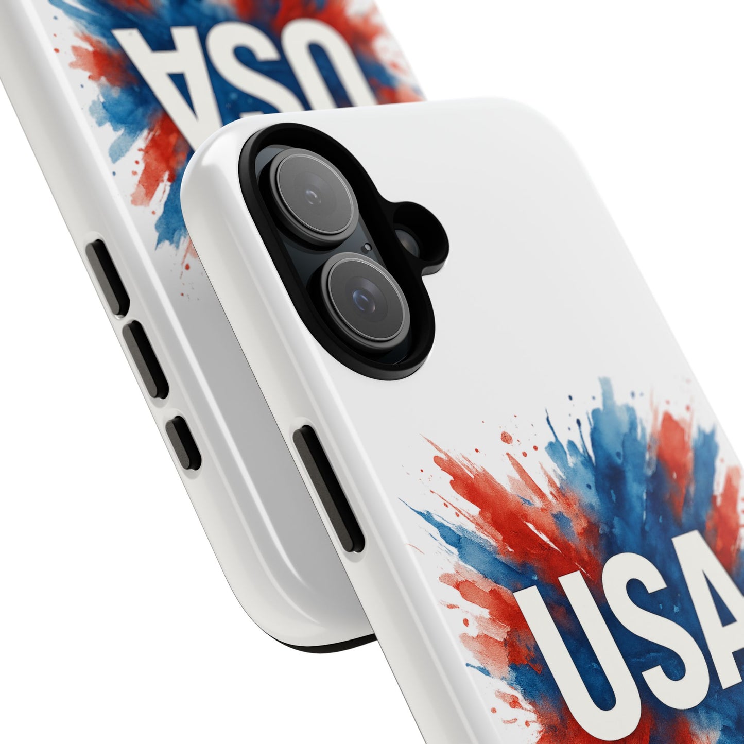 USA Splash iPhone Case - Patriotic Red White Blue Tough Cover, Dual-Layer Protection, 4th of July Memorial Day Gift