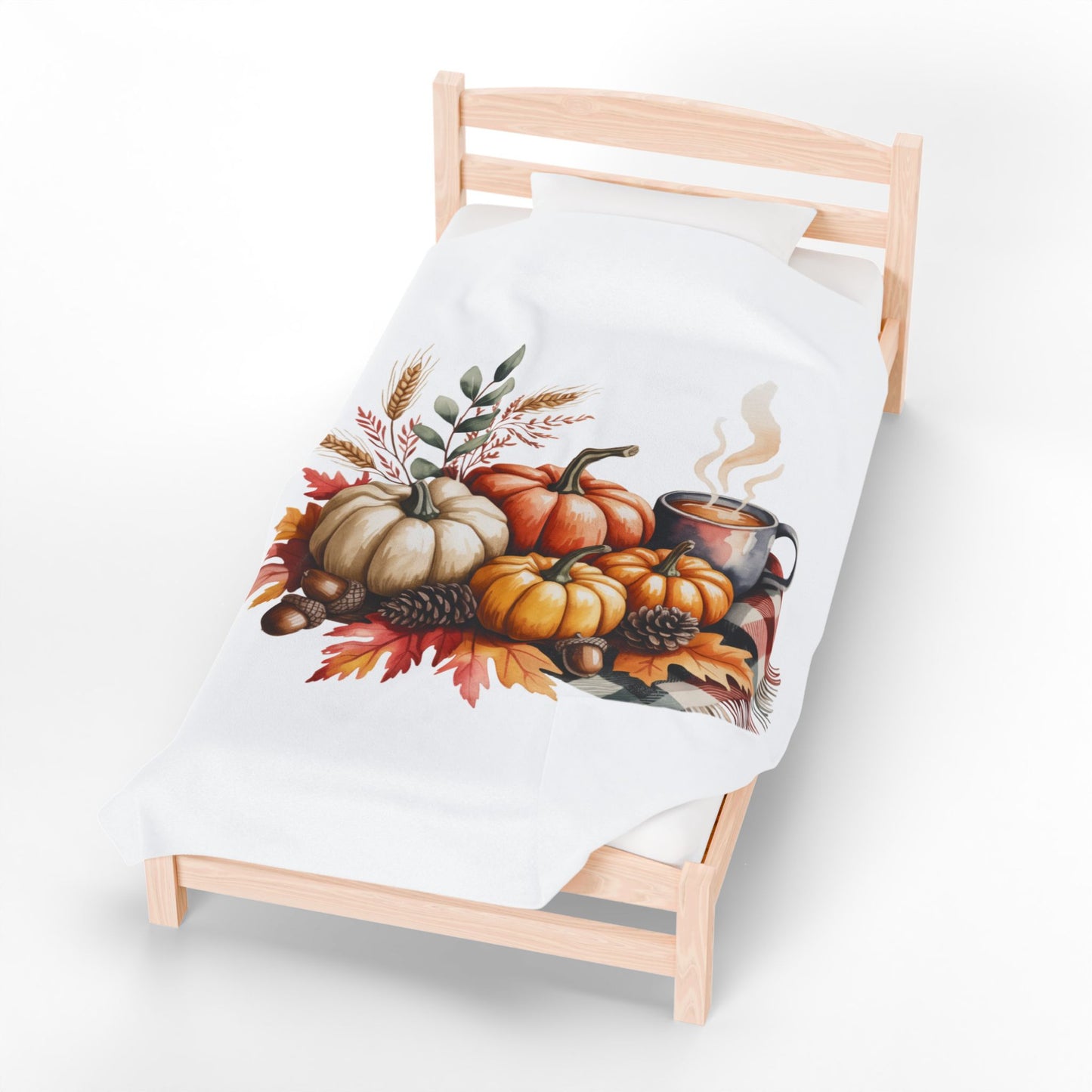 Pumpkin Plaid Fall Blanket, Cozy Autumn Throw Blanket With Pumpkins And Coffee Mug, Thanksgiving Decor, Soft Fleece Blanket Gift For Home