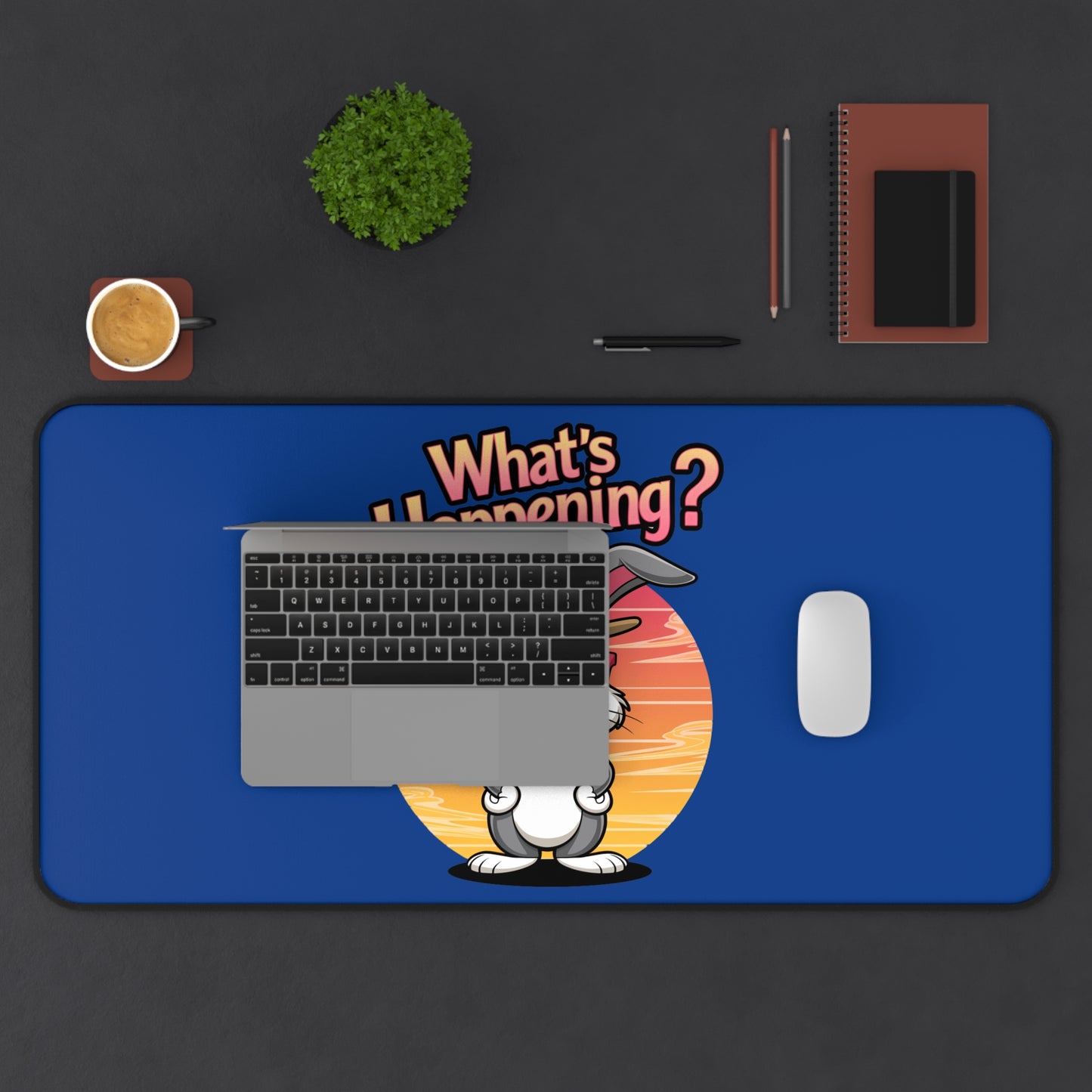 Funny Cartoon Desk Mat - 'What's Happening?' with Cool Bunny Design