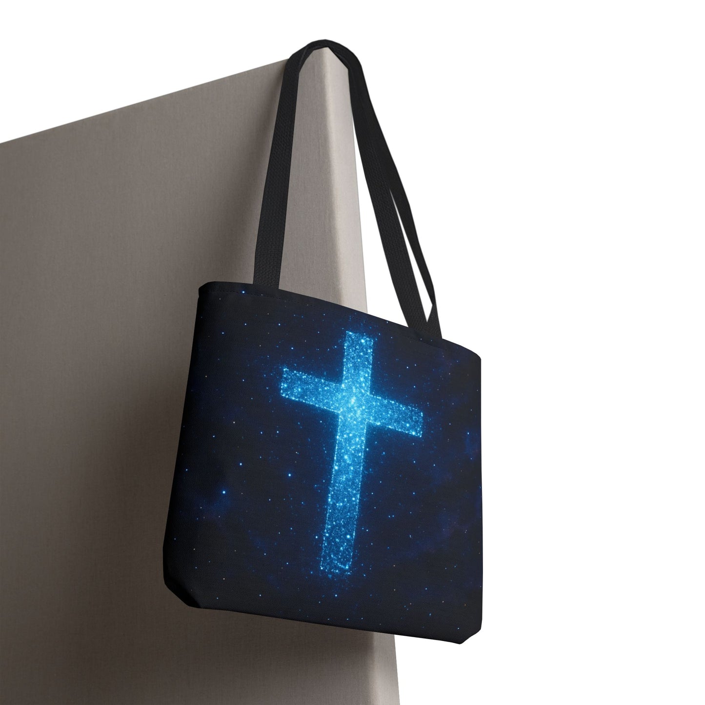 Sparkling Cross Tote Bag - Inspirational Blue Cosmic Bag Christian Tote Spiritual Bag Inspirational Tote Bag