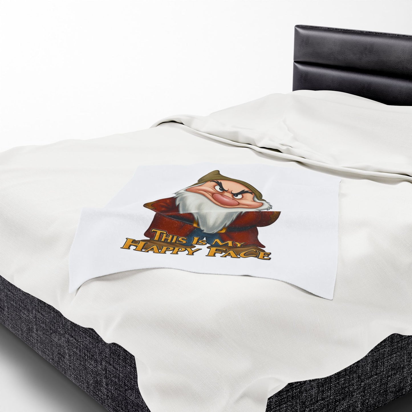 Funny Velveteen Plush Blanket with a Grumpy Dwarf - "This is My Happy Face"