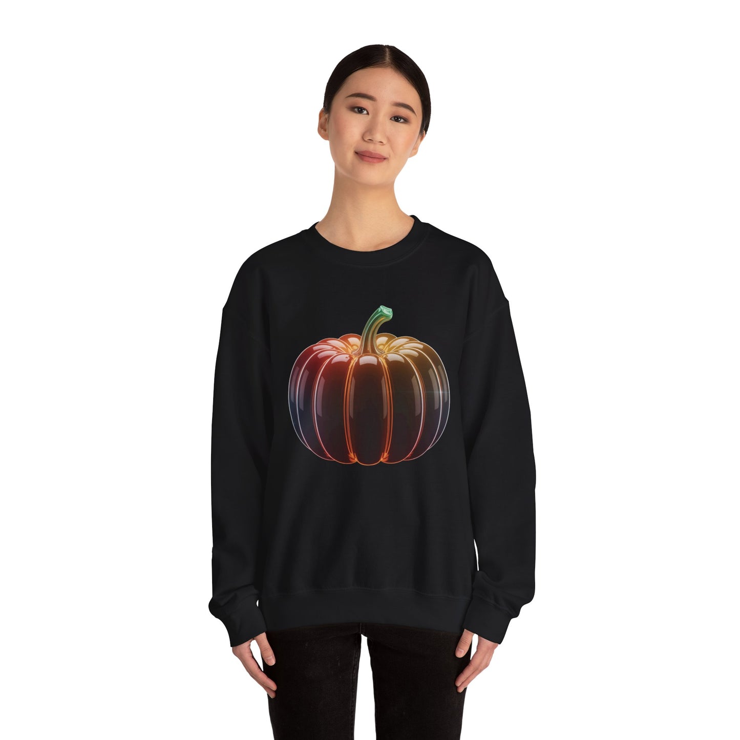 Neon Pumpkin Sweatshirt, Fall Halloween Crewneck, Cozy Unisex Pullover, Spooky Season Apparel, Aesthetic Pumpkin Shirt For Autumn Lovers
