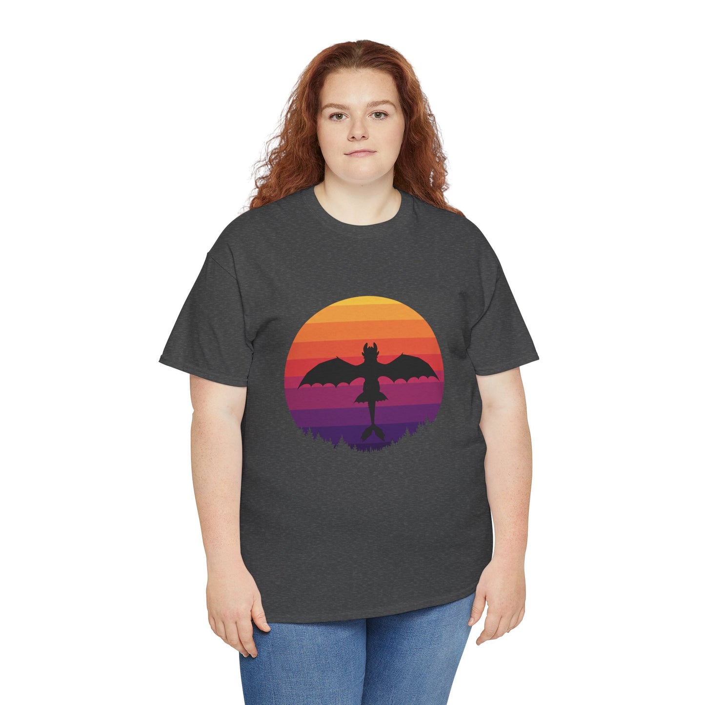 Night Dragon Sunset T-Shirt | Retro Dragon Silhouette Tee | Fantasy Dragon Shirt | Unisex Graphic Tee | Gift for Dragon Lovers