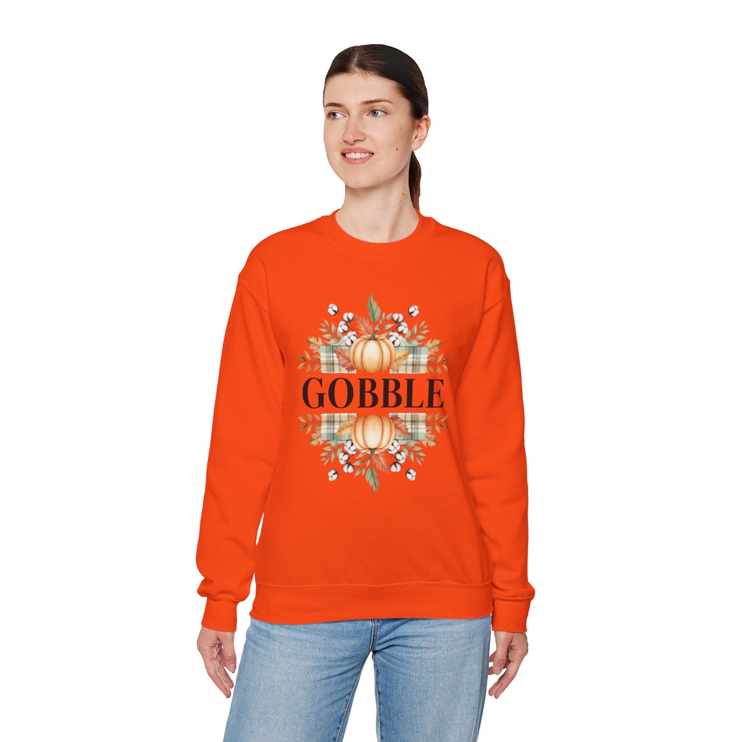 Gobble Turkey Sweatshirt, Thanksgiving Gobble Crewneck, Autumn Pumpkin Leaves Pullover, Fall Graphic Sweatshirt, Cozy Turkey Shirt